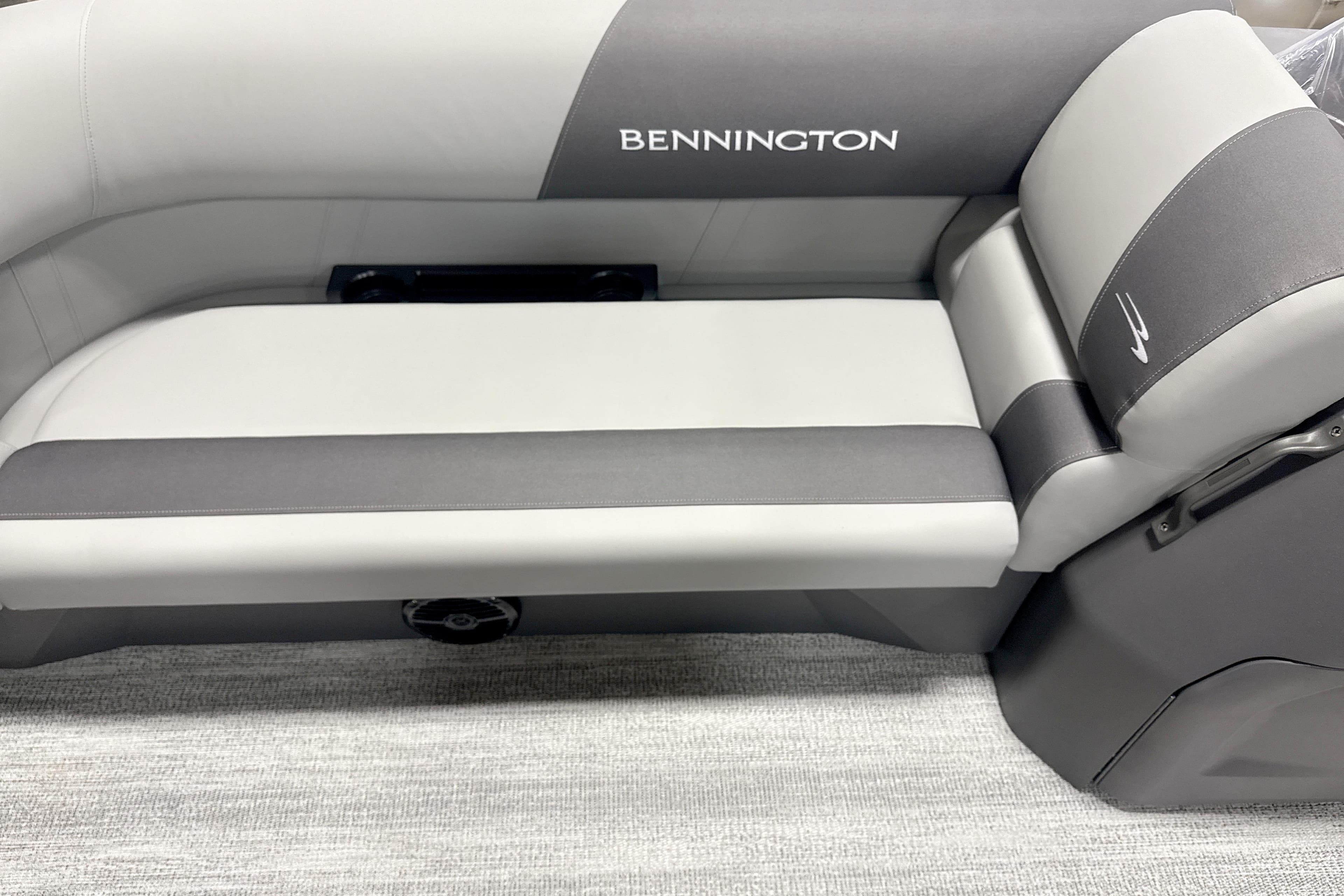 2026 Bennington 20 S Cruise boat seat, gray upholstery, modern design.