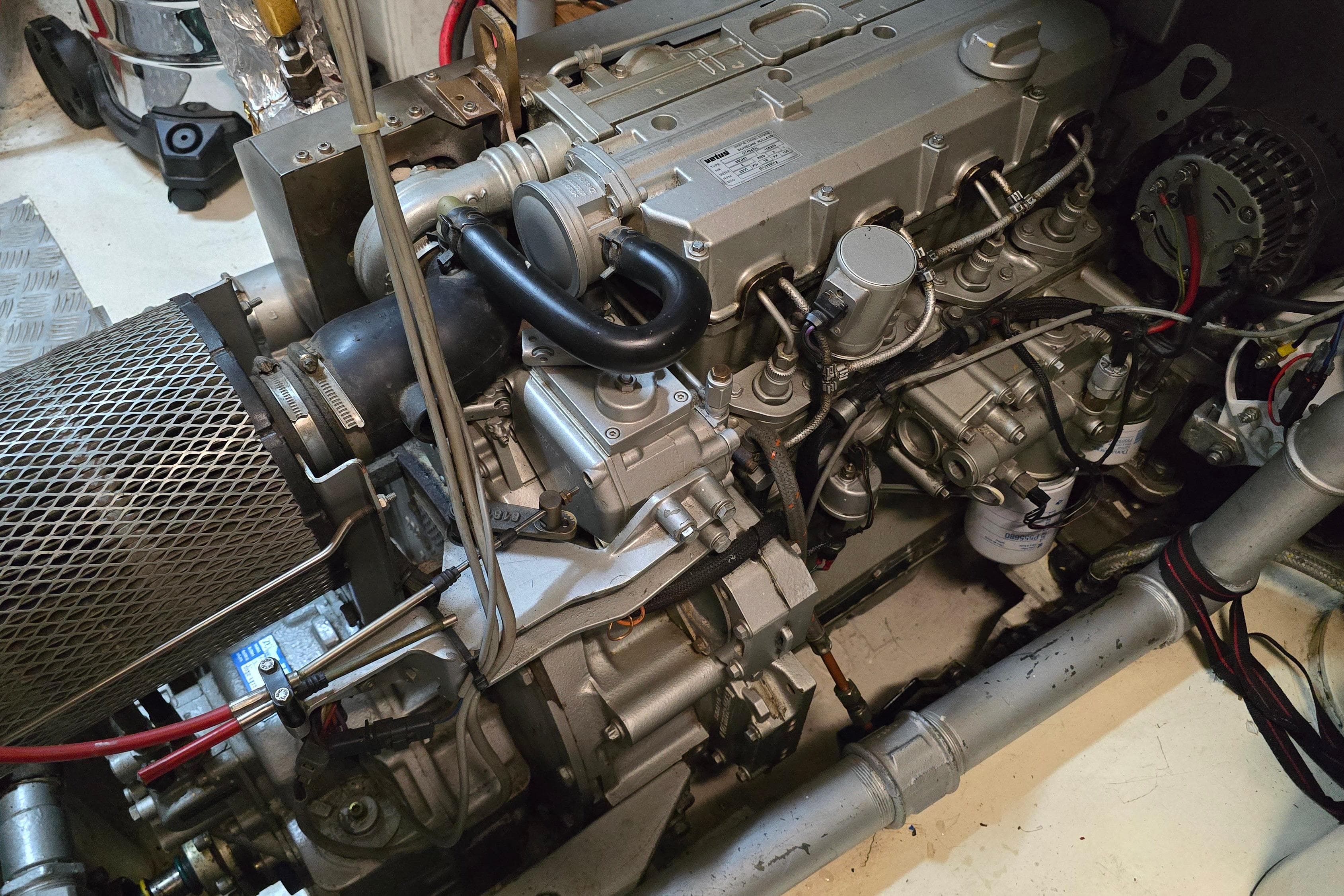 Engine of a 2002 Colin Archer Bronsveen 14.70 boat, showcasing mechanical components.