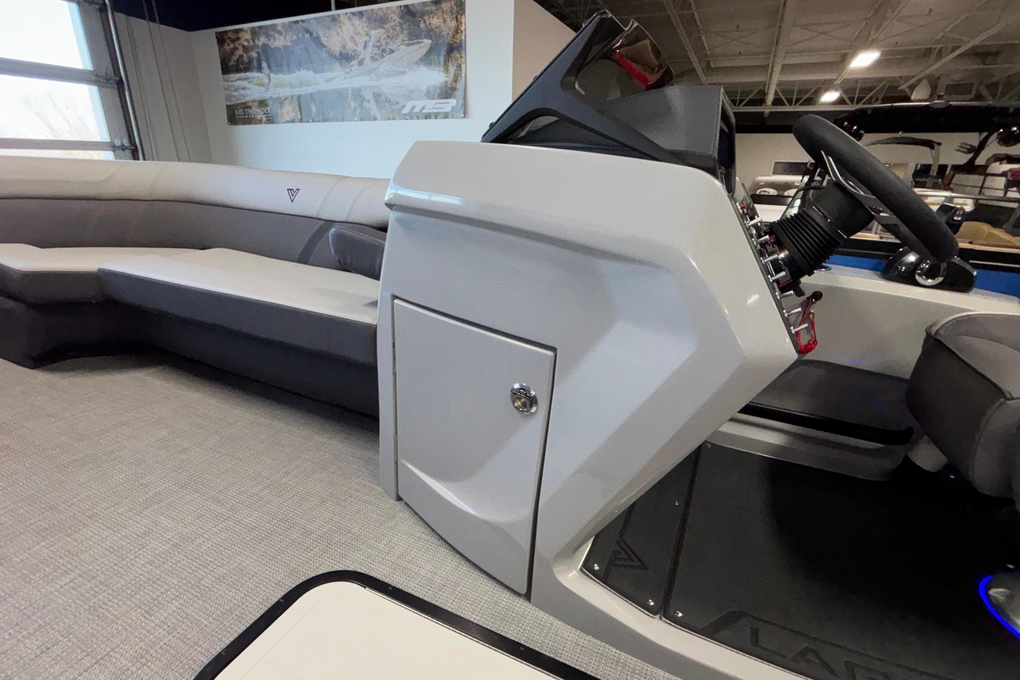 Interior of 2026 Viaggio Z24U boat with modern helm and seating.