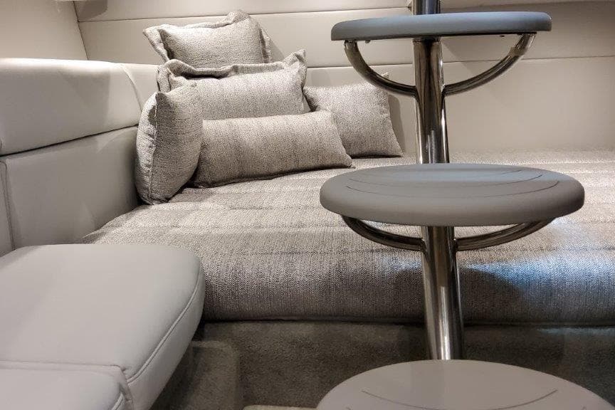 Luxurious interior of 2022 Formula 350 Crossover Bowrider with plush seating and modern design.