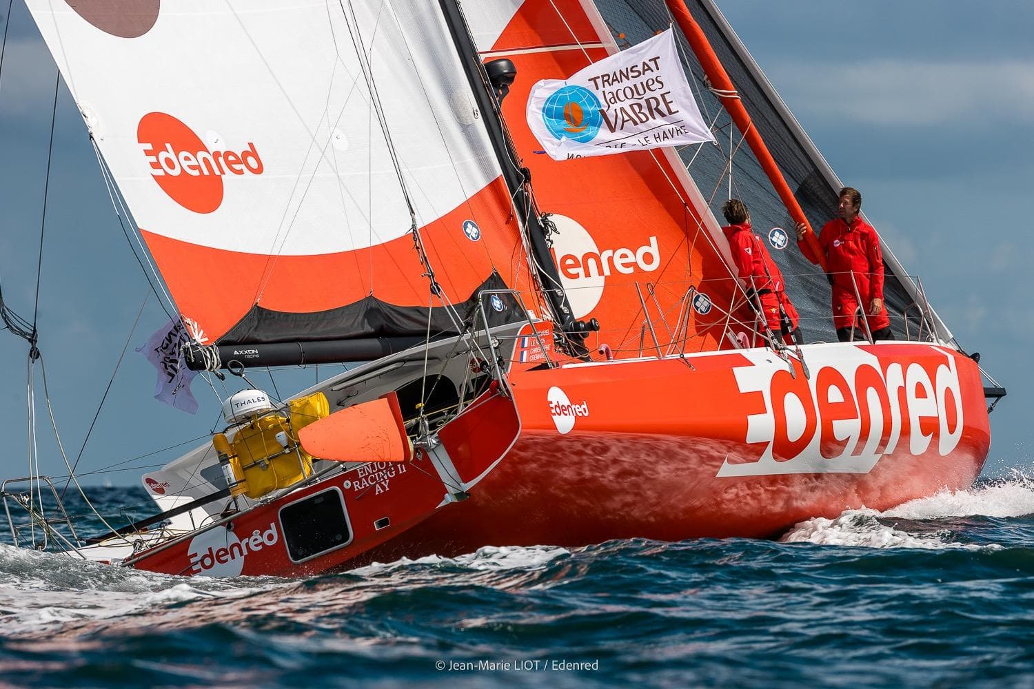 Sailing yacht "Edenred" in action during Transat Jacques Vabre race, 2021.