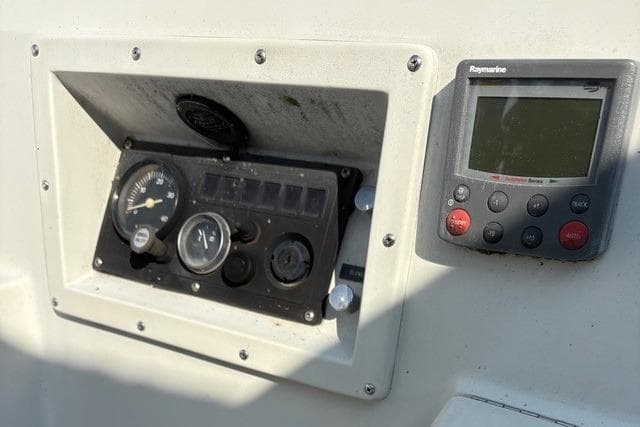 Control panel of a 1982 C&C Yachts 37 with Raymarine display.