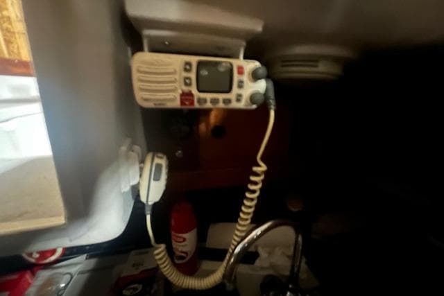 Radio equipment inside a 1966 Tripp 31 Masthead Sloop sailboat cabin.