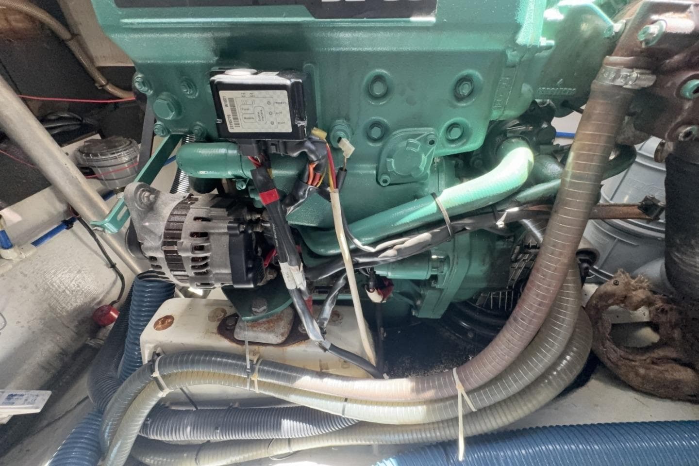 Engine compartment of a 2017 Fountaine Pajot Helia 44 Evolution catamaran.