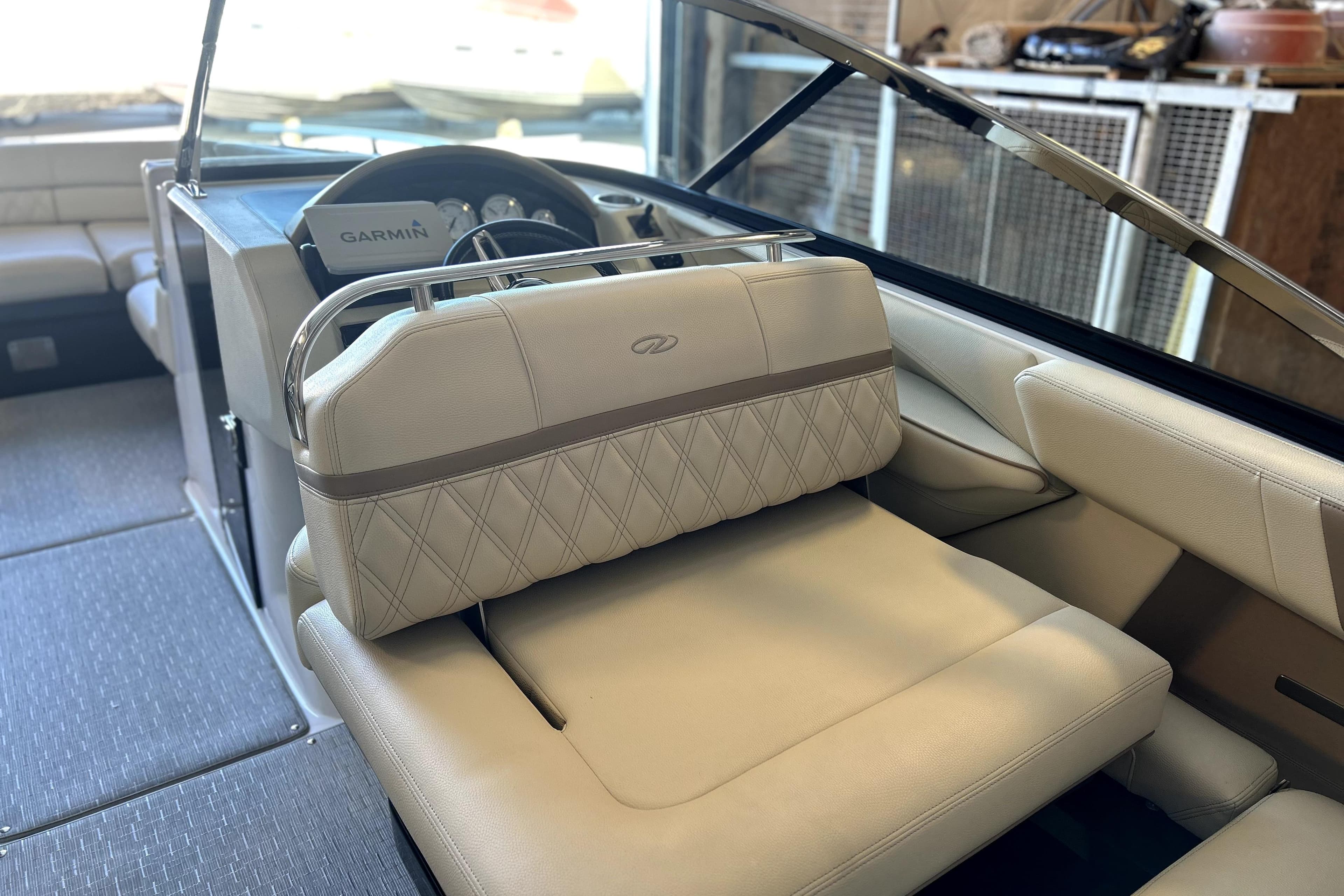2019 Regal 2800 Bowrider interior with Garmin navigation, luxurious seating, and modern design.