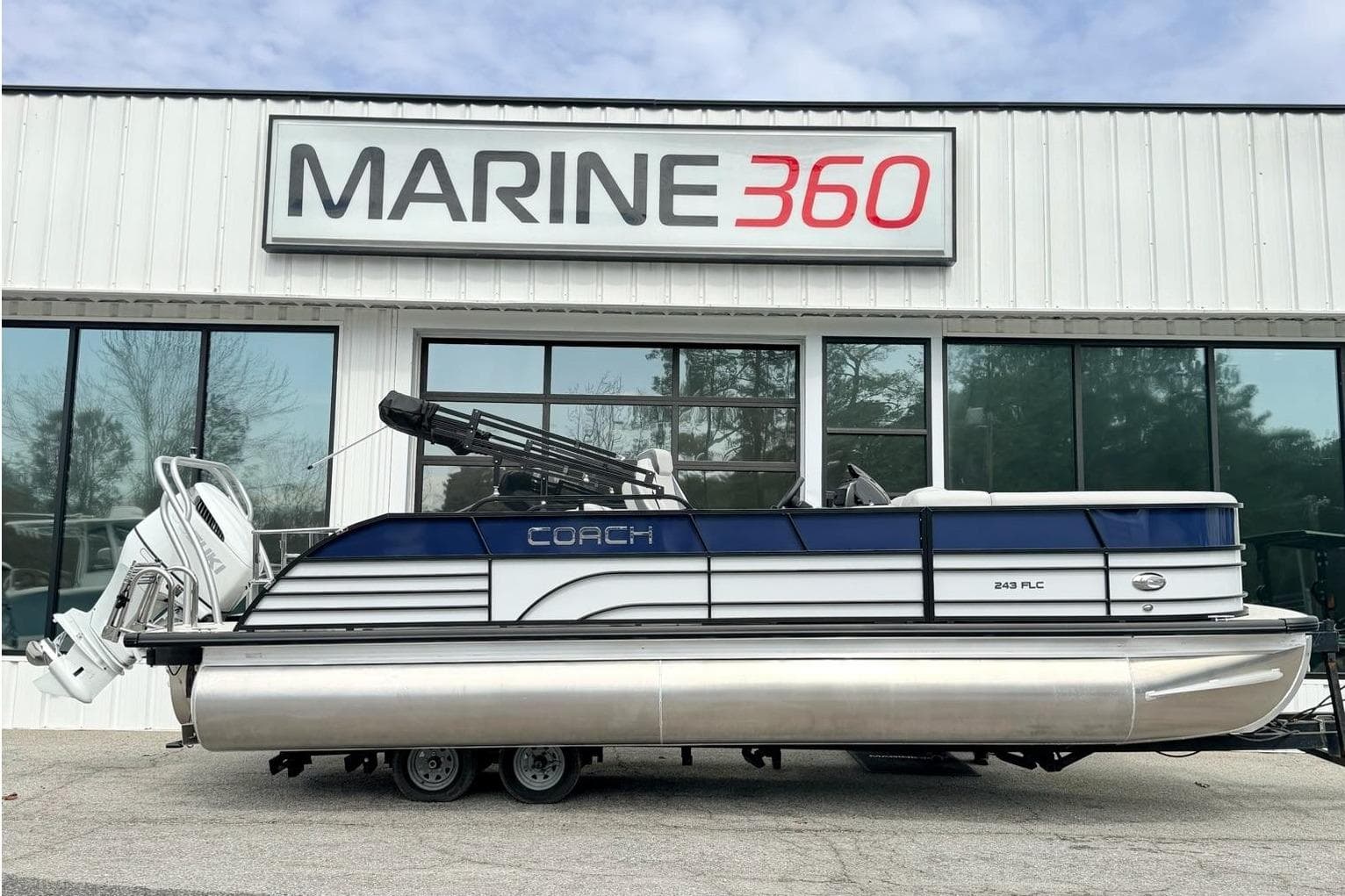 2026 Coach Pontoons 243 FLC boat displayed at Marine 360 dealership.