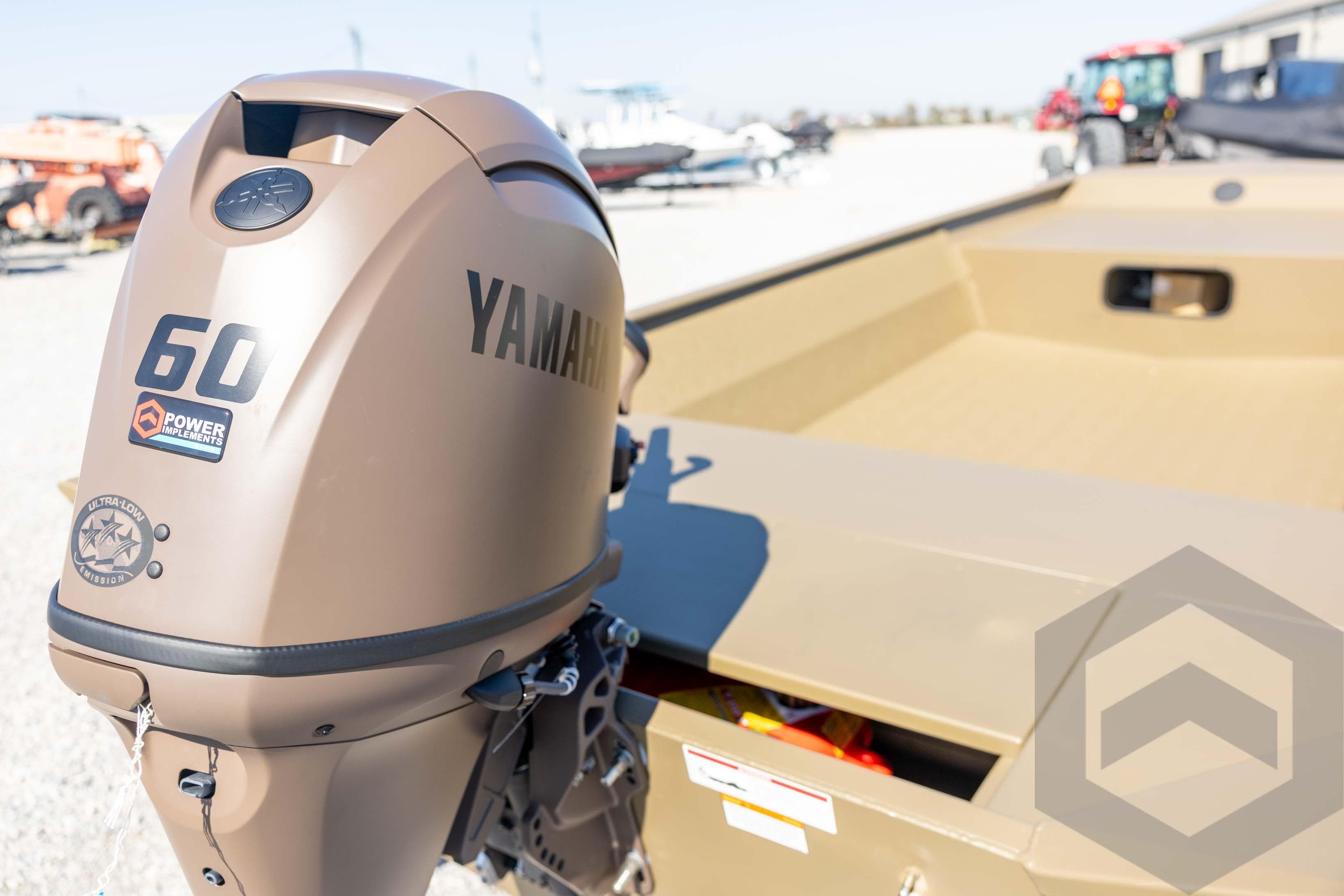 2026 G3 Gator Tough 1860 VBW boat with Yamaha 60 engine, outdoor display.