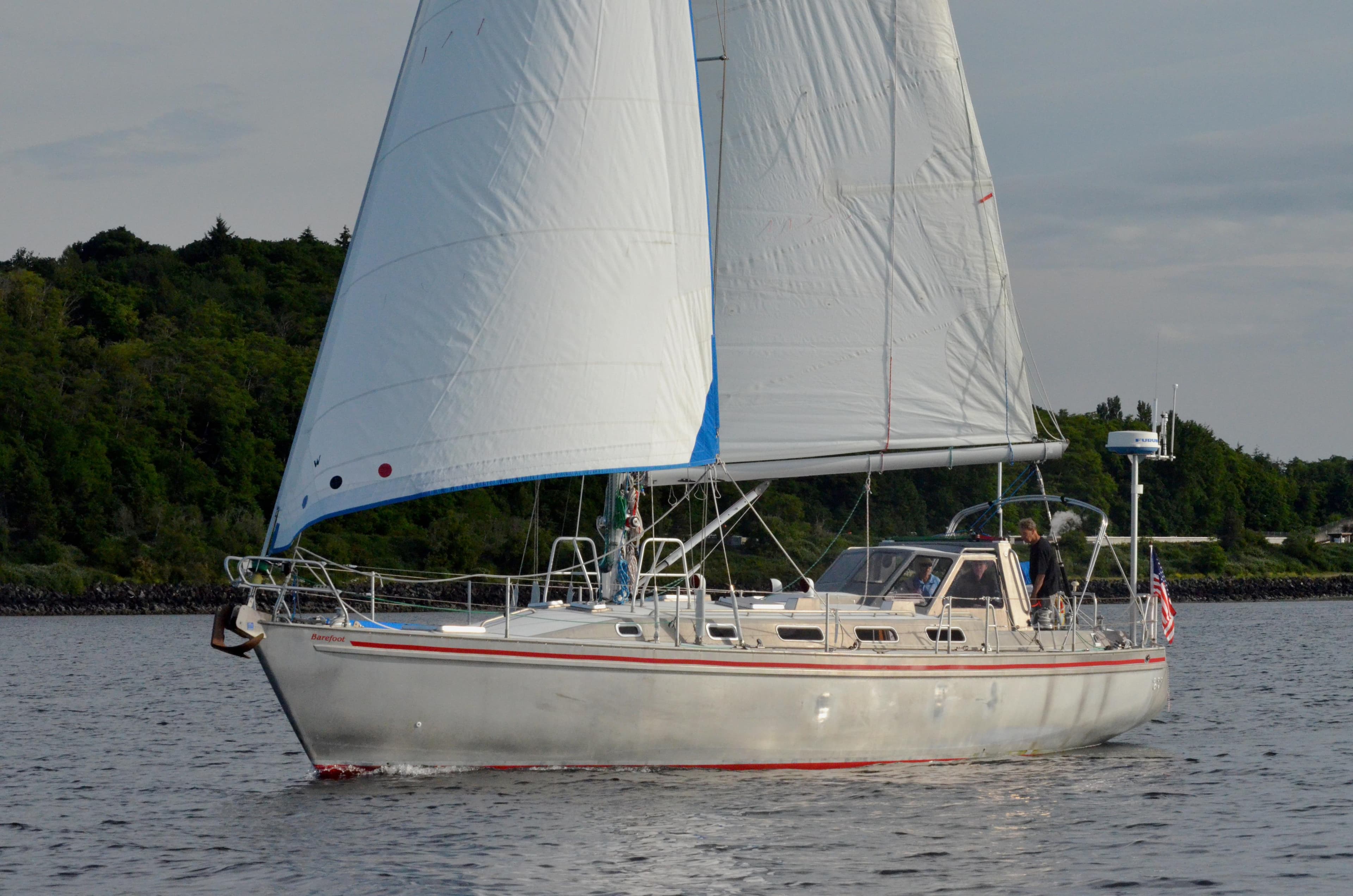 Sailing yacht Lavranos 43, 2010 model, cruising on calm waters.