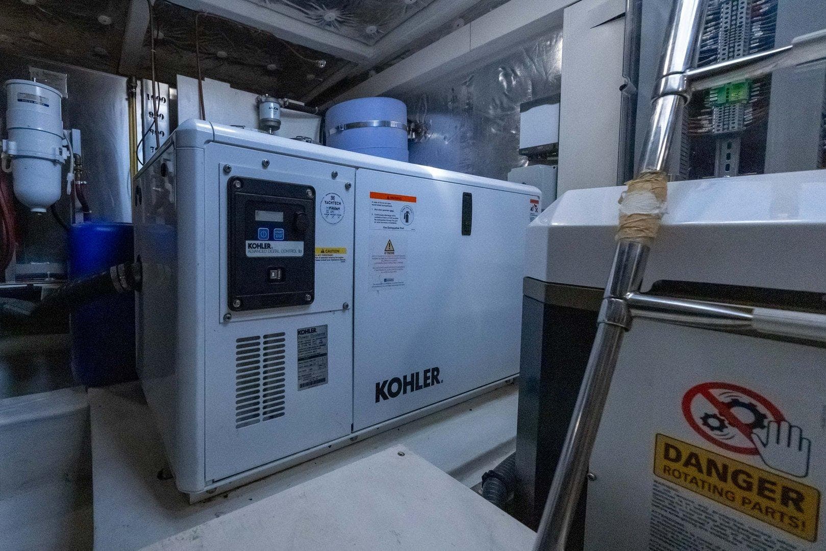 Engine room of 2021 Pardo Yachts 50 featuring Kohler generator.