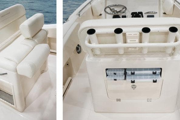 2025 Grady-White Fisherman 257 boat interior with seating and storage compartments.
