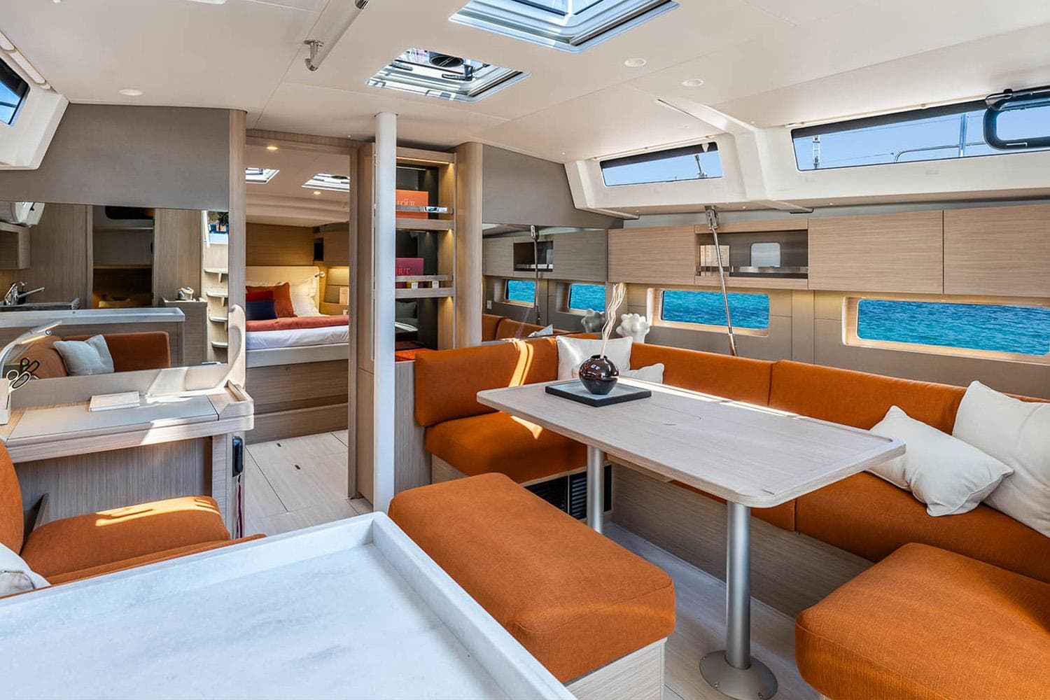 Manufacturer Provided Image: Luxurious interior of 2026 Beneteau Oceanis 47 yacht with modern design and ocean view.