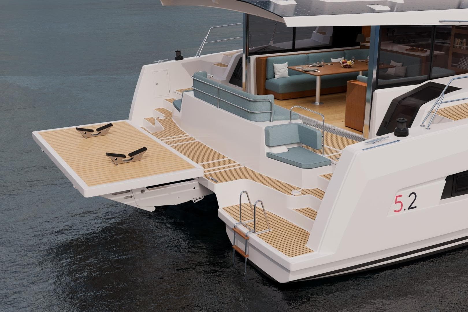 Modern Bali 5.2 yacht, 2026 model, featuring spacious deck and luxurious interior.