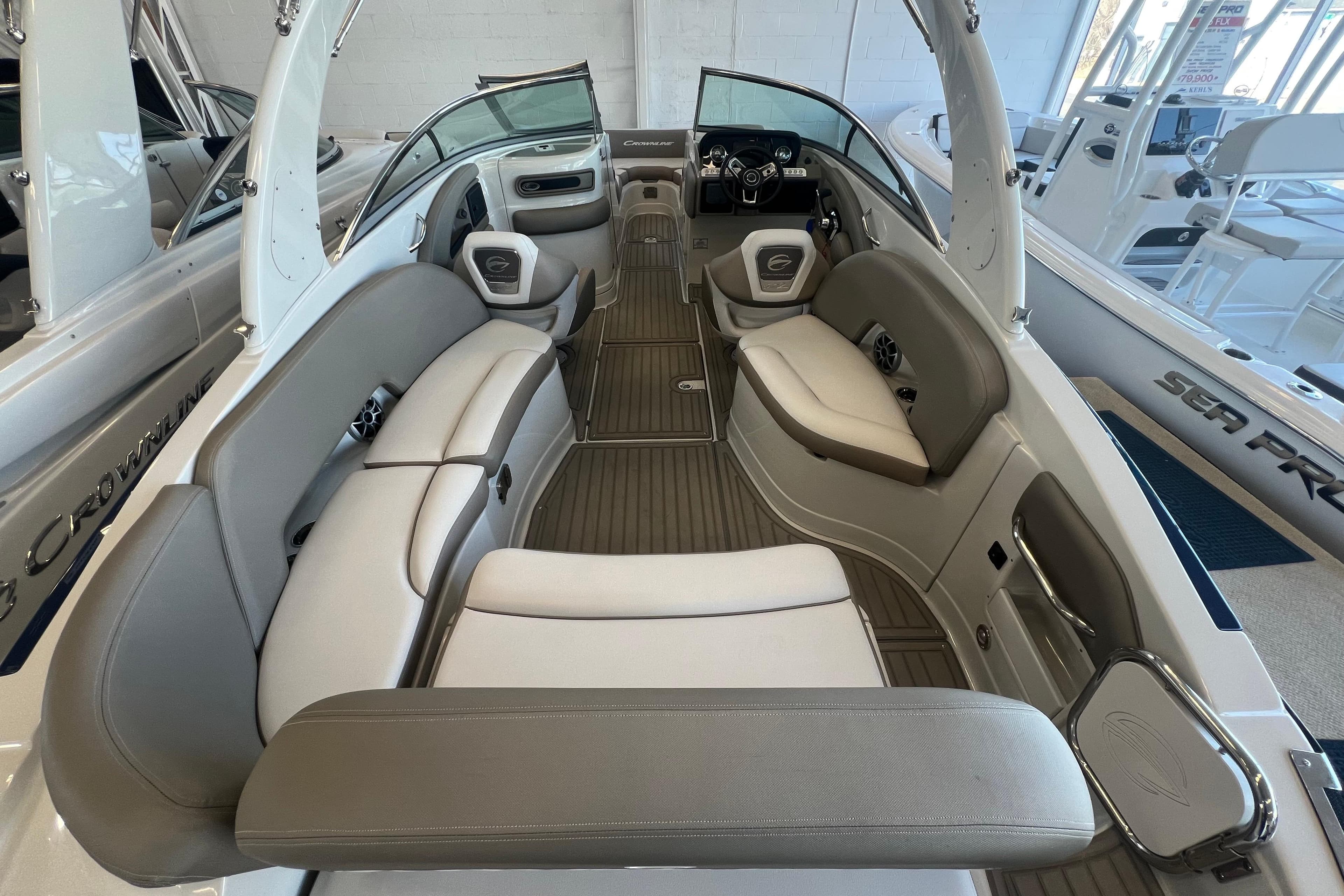 2024 Crownline Eclipse E280 XS boat interior with luxurious seating and modern design.