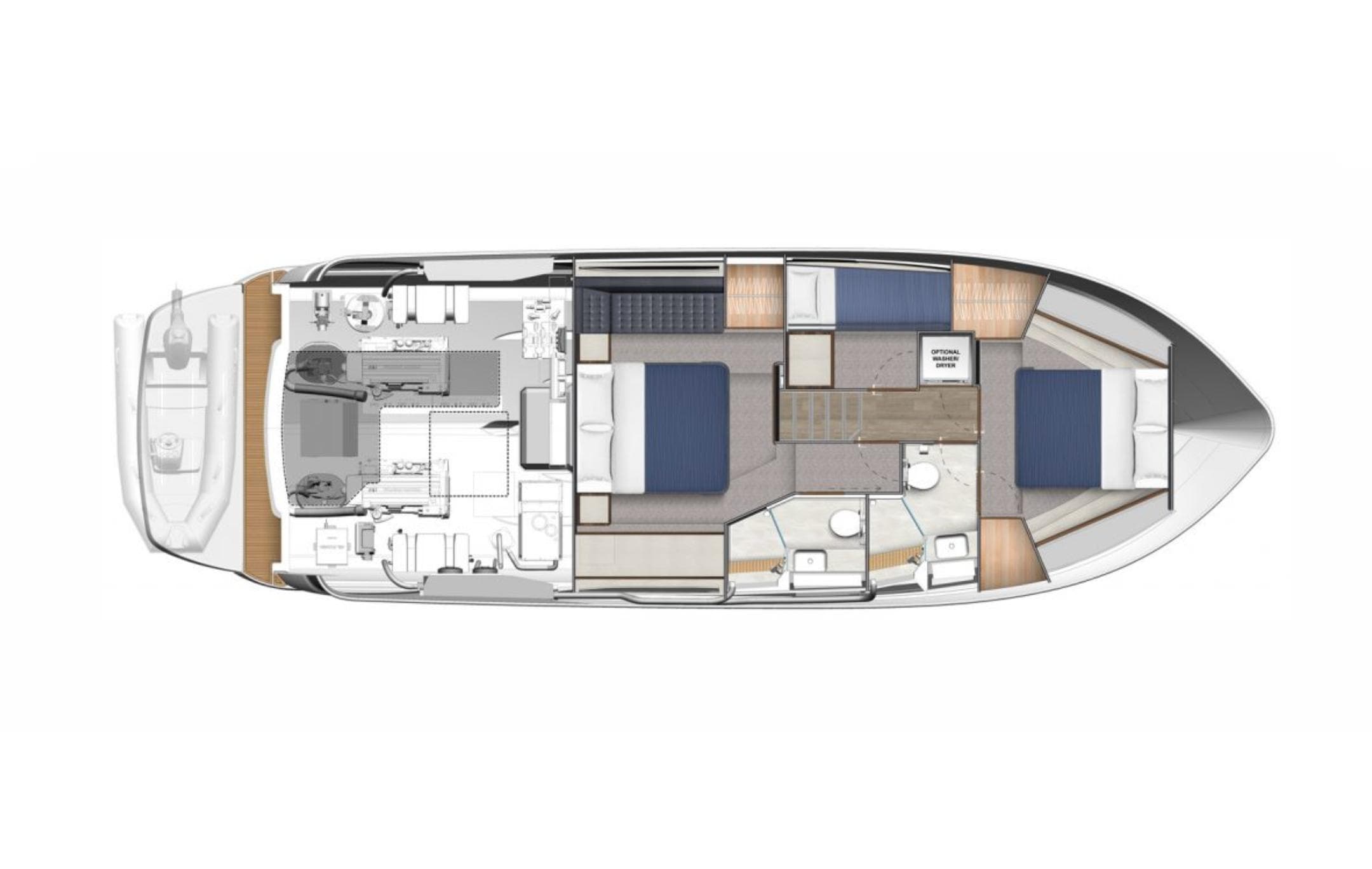2025 Riviera 4600 Sport Yacht floor plan showcasing luxurious interior layout.