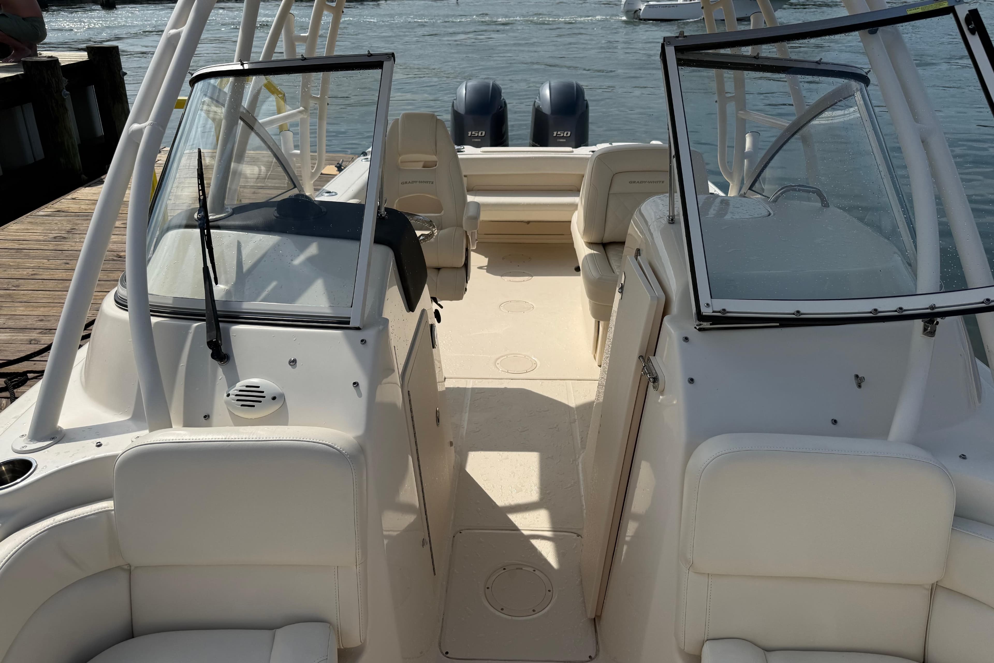 2019 Grady-White Freedom 255 boat interior with dual consoles and seating.