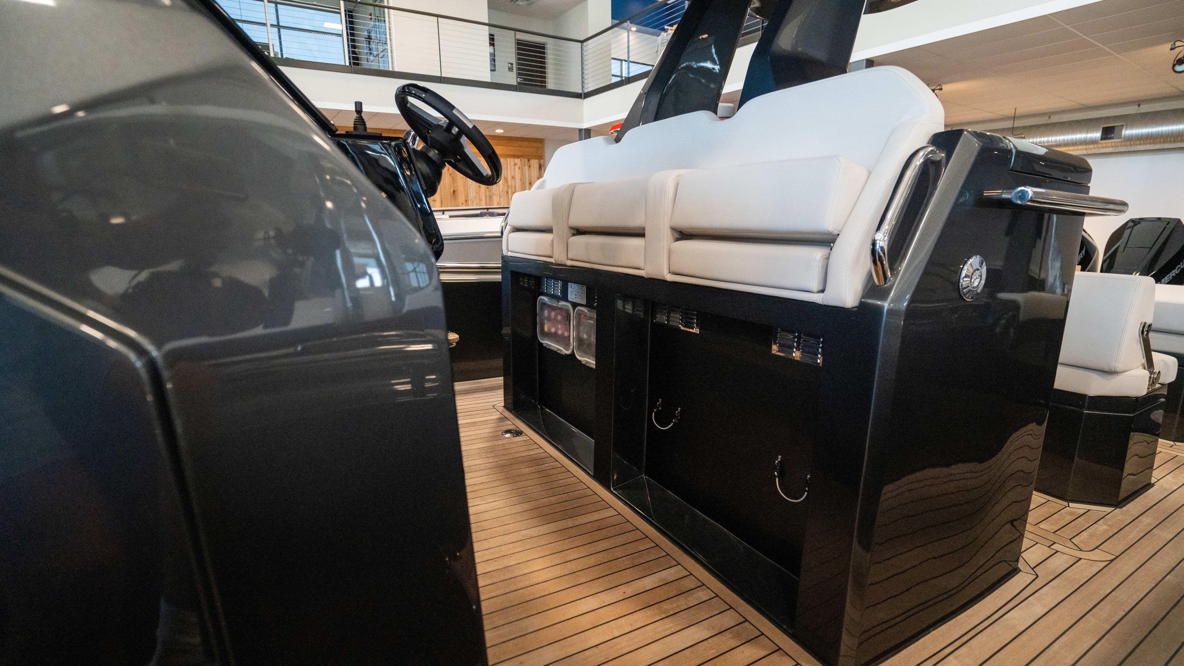 2025 Pirelli TecnoRib 42 OB luxury boat interior with sleek design and modern seating.