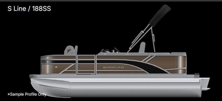 2025 Bennington 188 SS Family Fish Pontoon, side view, sleek design, in stock.