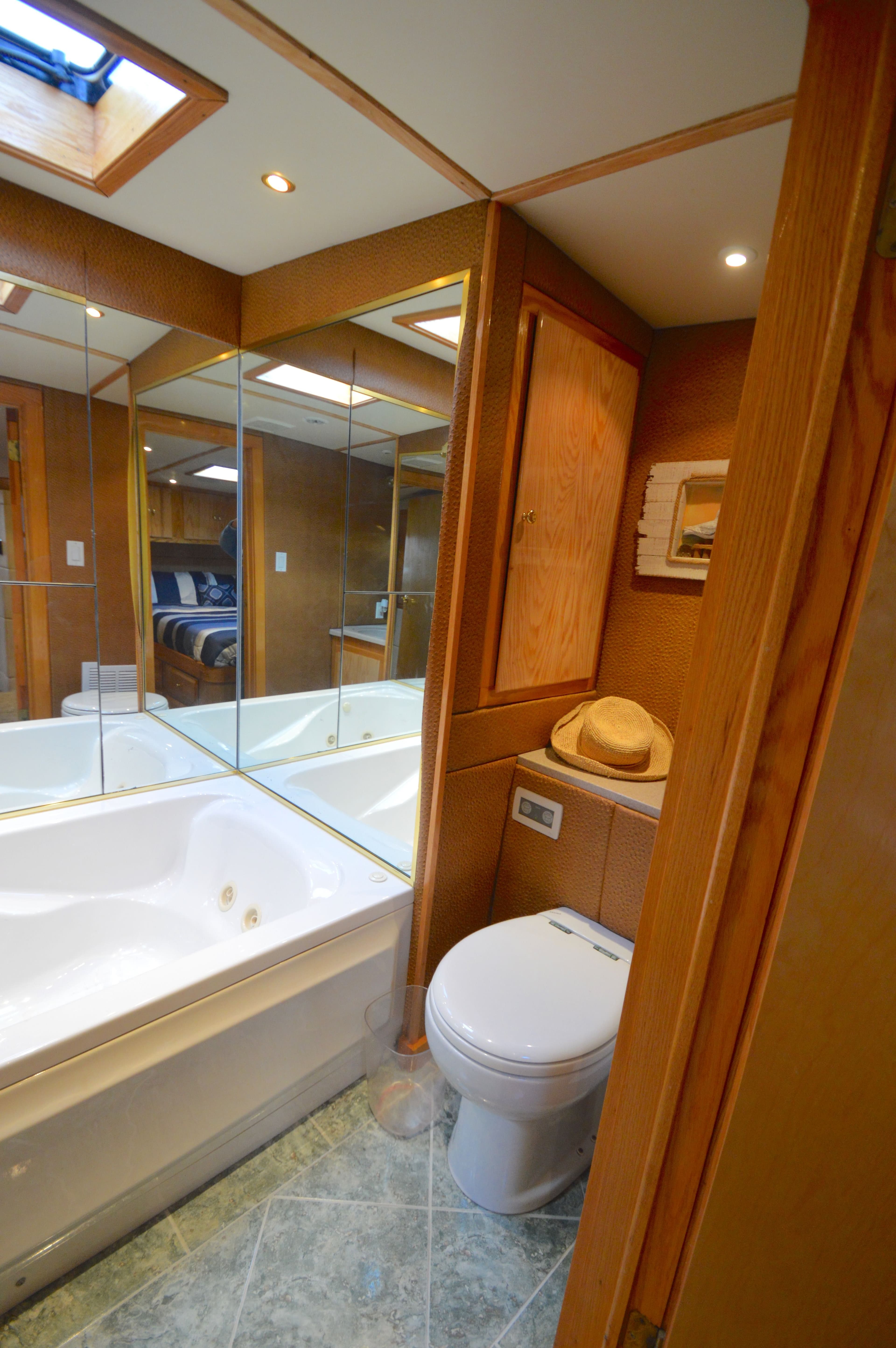 Luxurious bathroom in a 2004 Chesapeake 58 yacht.