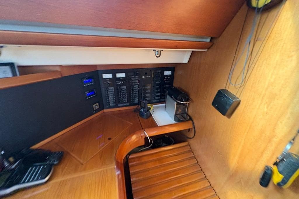 Interior view of 2005 Jeanneau Sun Odyssey 54 DS yacht control panel.