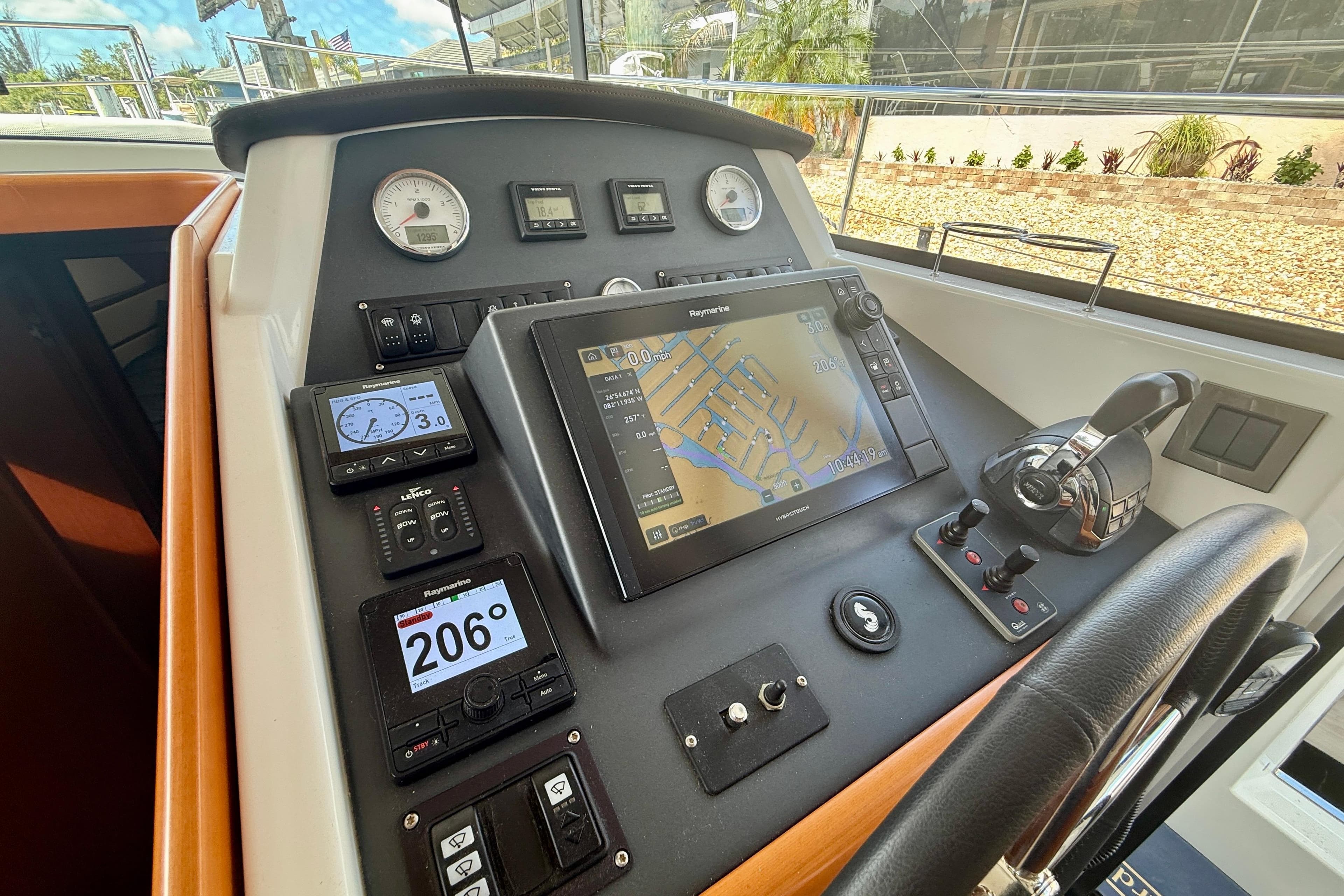 Helm station of 2020 Beneteau Swift Trawler 44 with navigation and control systems.