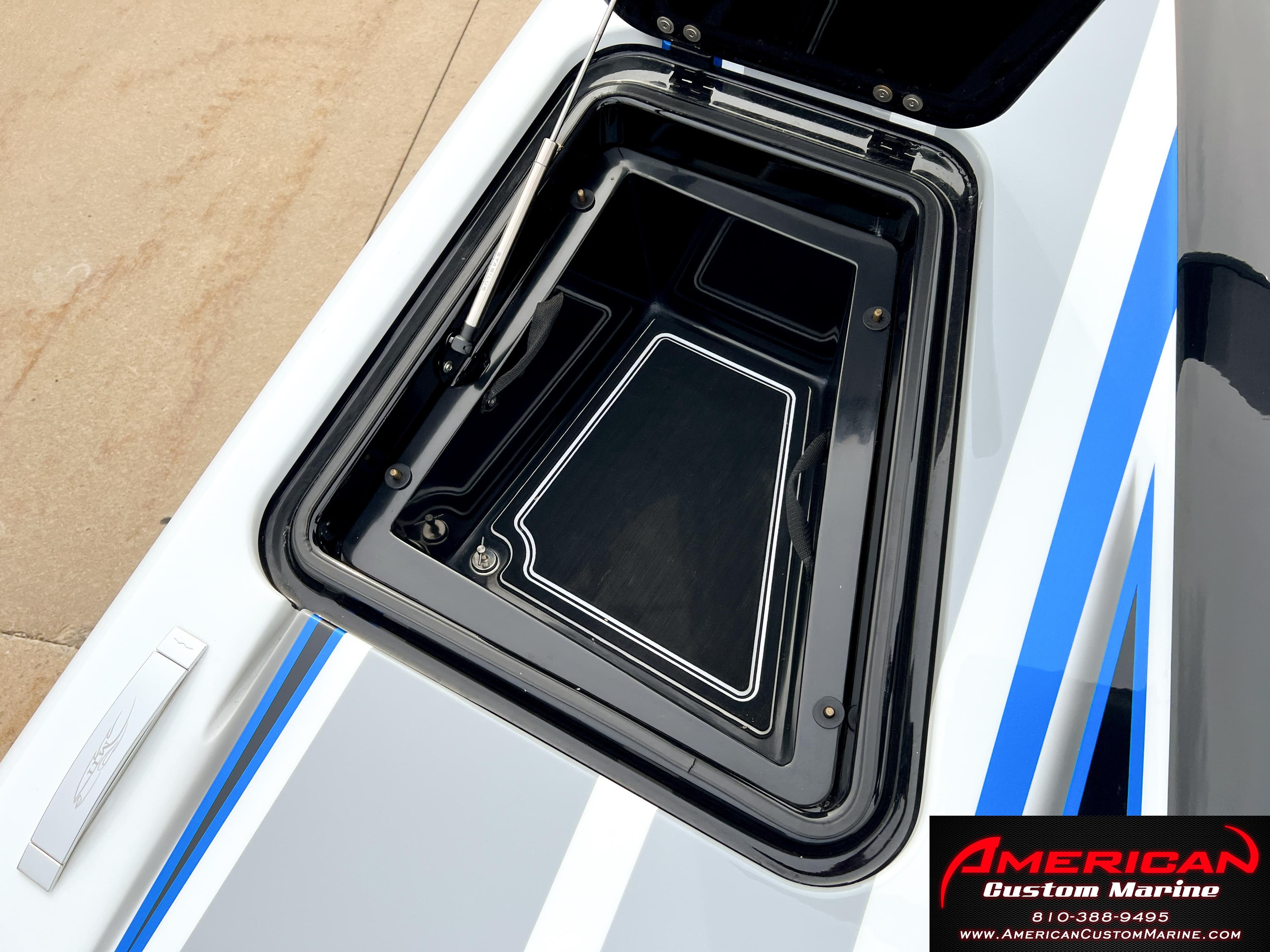 MTI 390X 2022 boat hatch with open lid, American Custom Marine.