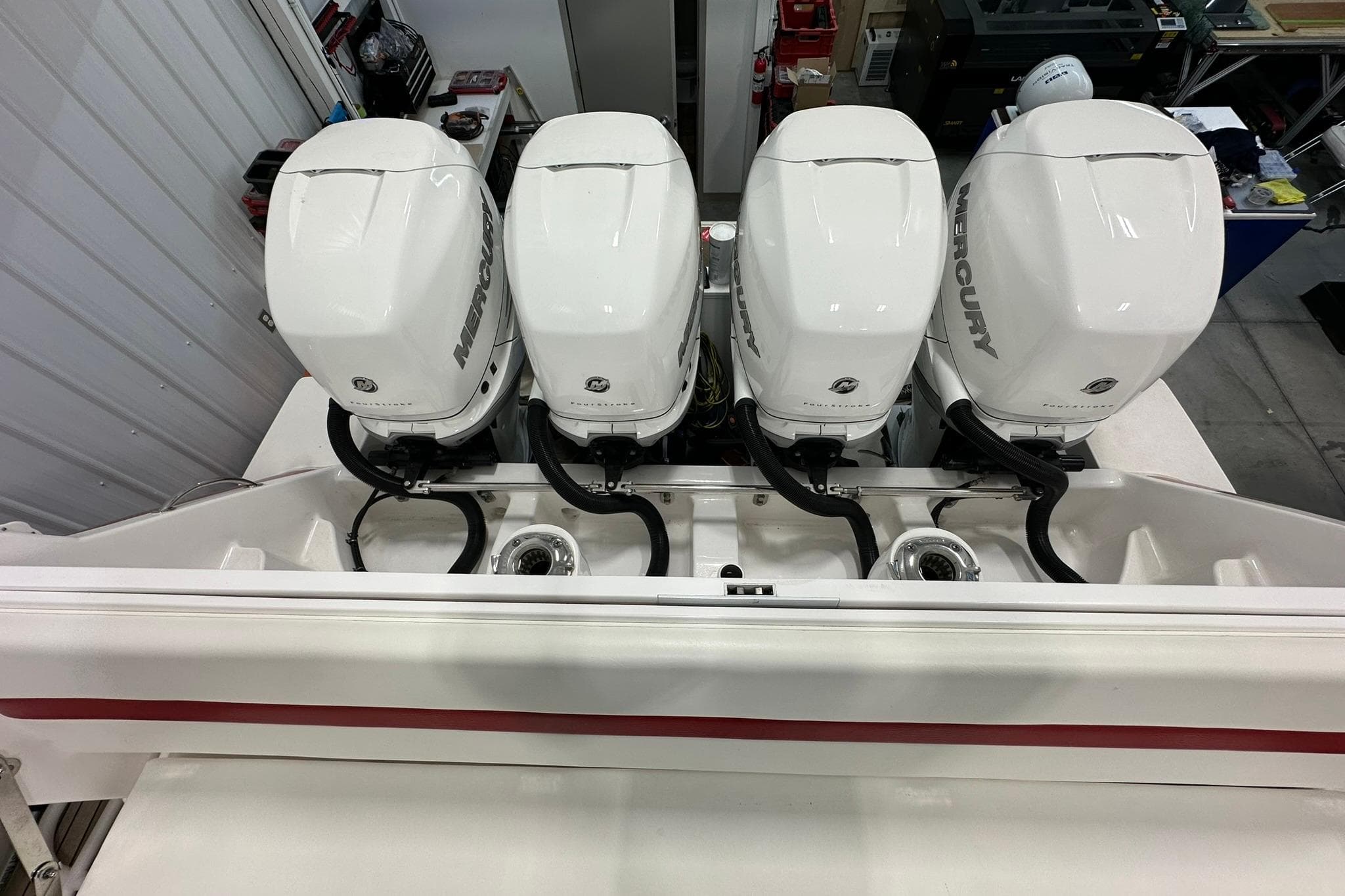 Four Mercury outboard engines on a 2020 Intrepid 475 Sport Yacht.