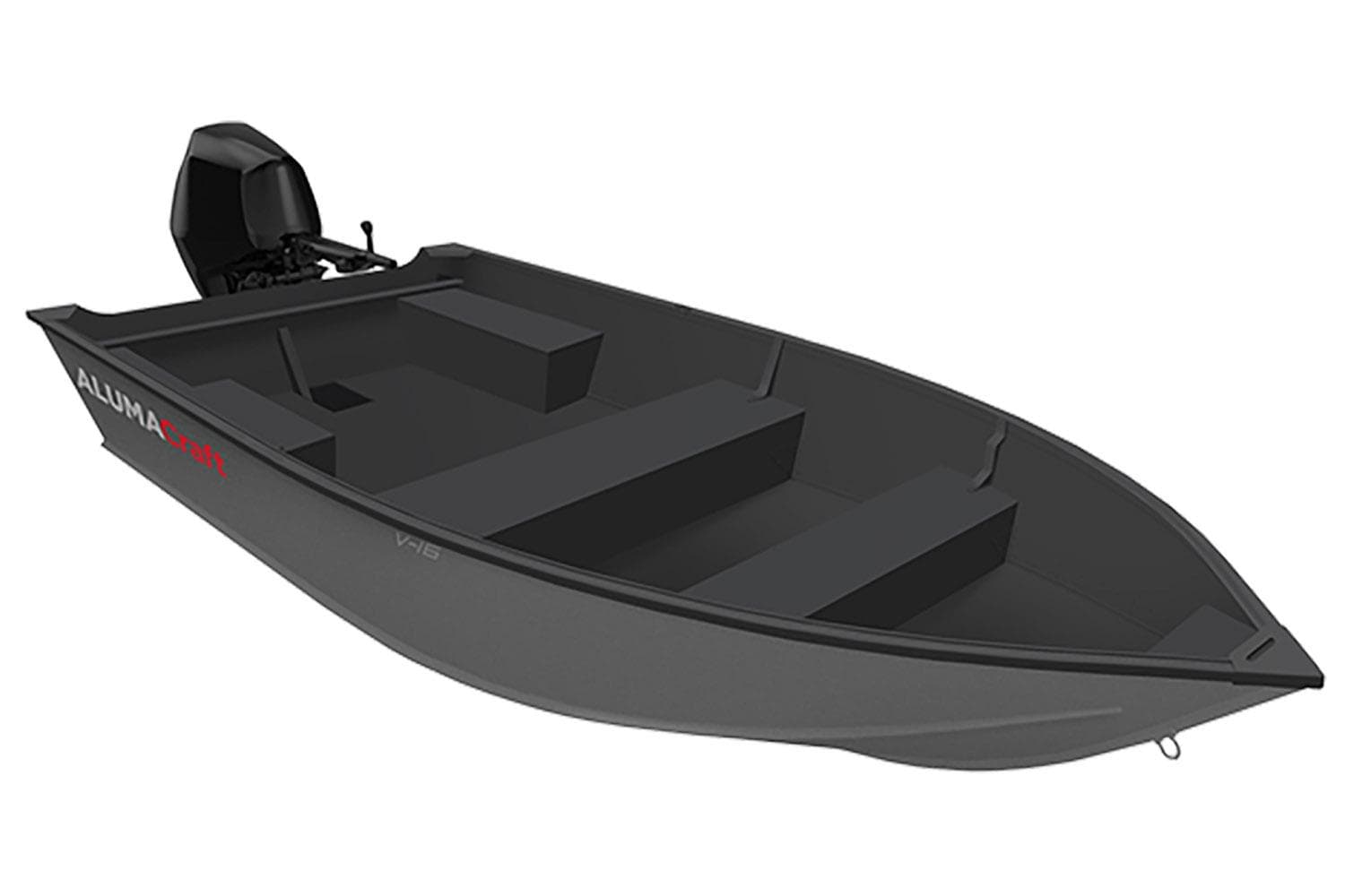 2026 Alumacraft V16 boat, sleek design, outboard motor, ideal for fishing and recreational use.
