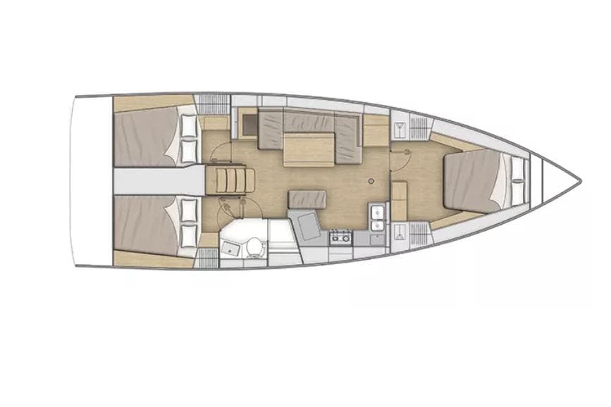 Manufacturer Provided Image: Floor plan of 2026 Beneteau Oceanis 40.1 sailboat, featuring spacious cabins and modern amenities.