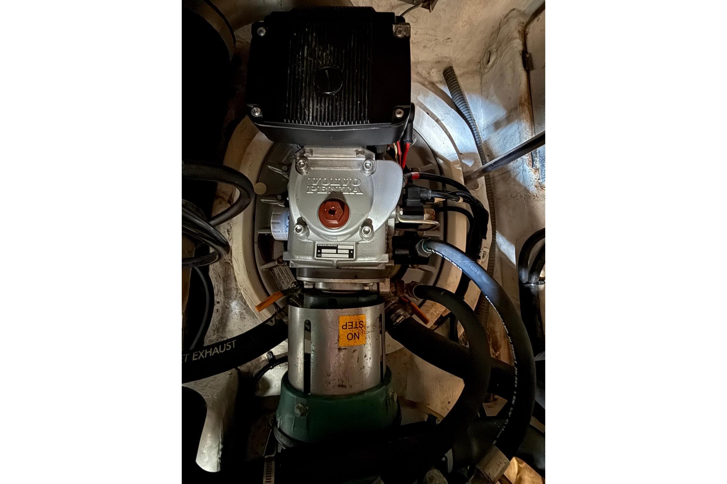 Engine compartment of a 2007 Cruisers Yachts 420 Express, featuring Volvo Penta components.