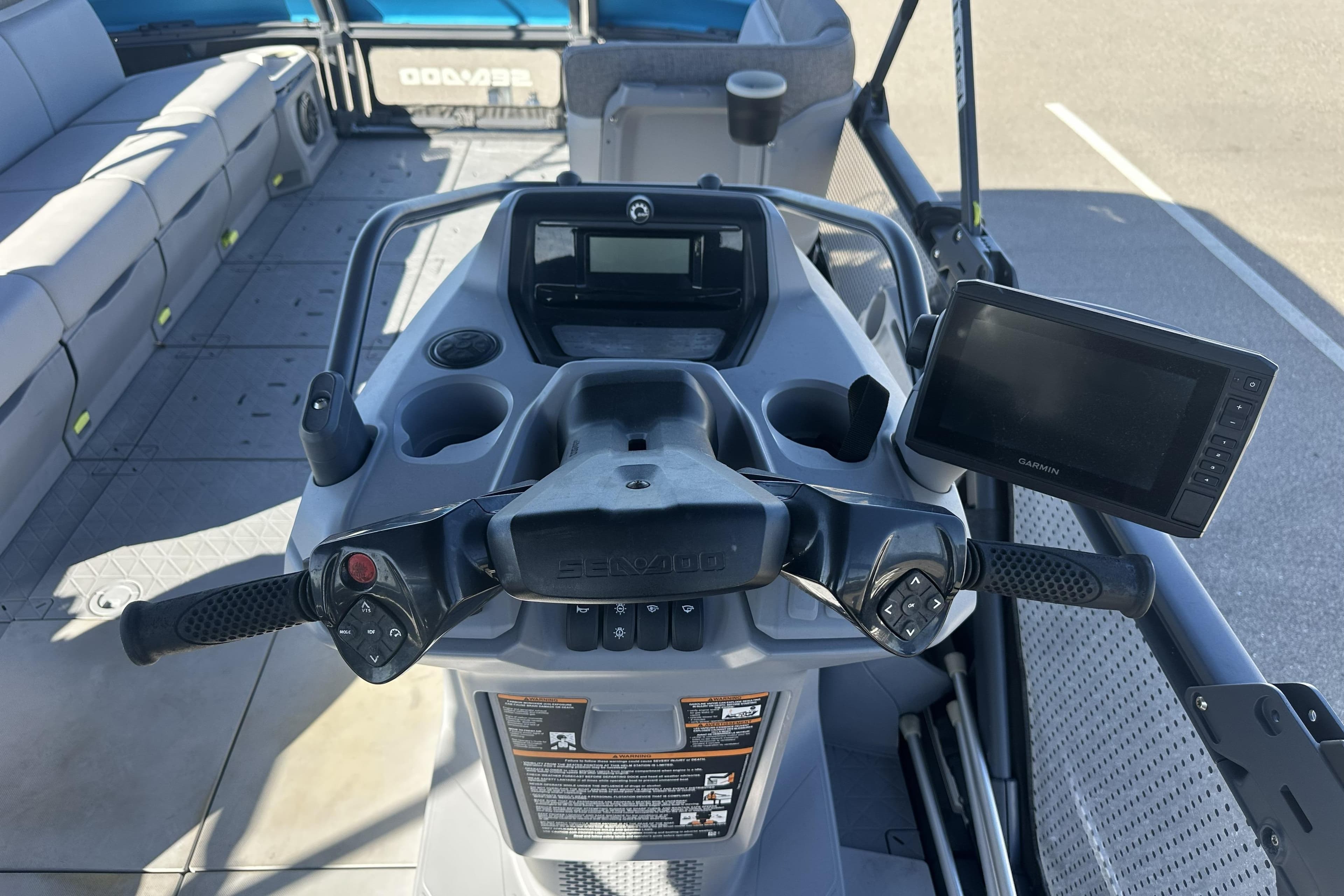 2022 Sea-Doo Switch Sport 21 dashboard with controls and navigation screen.