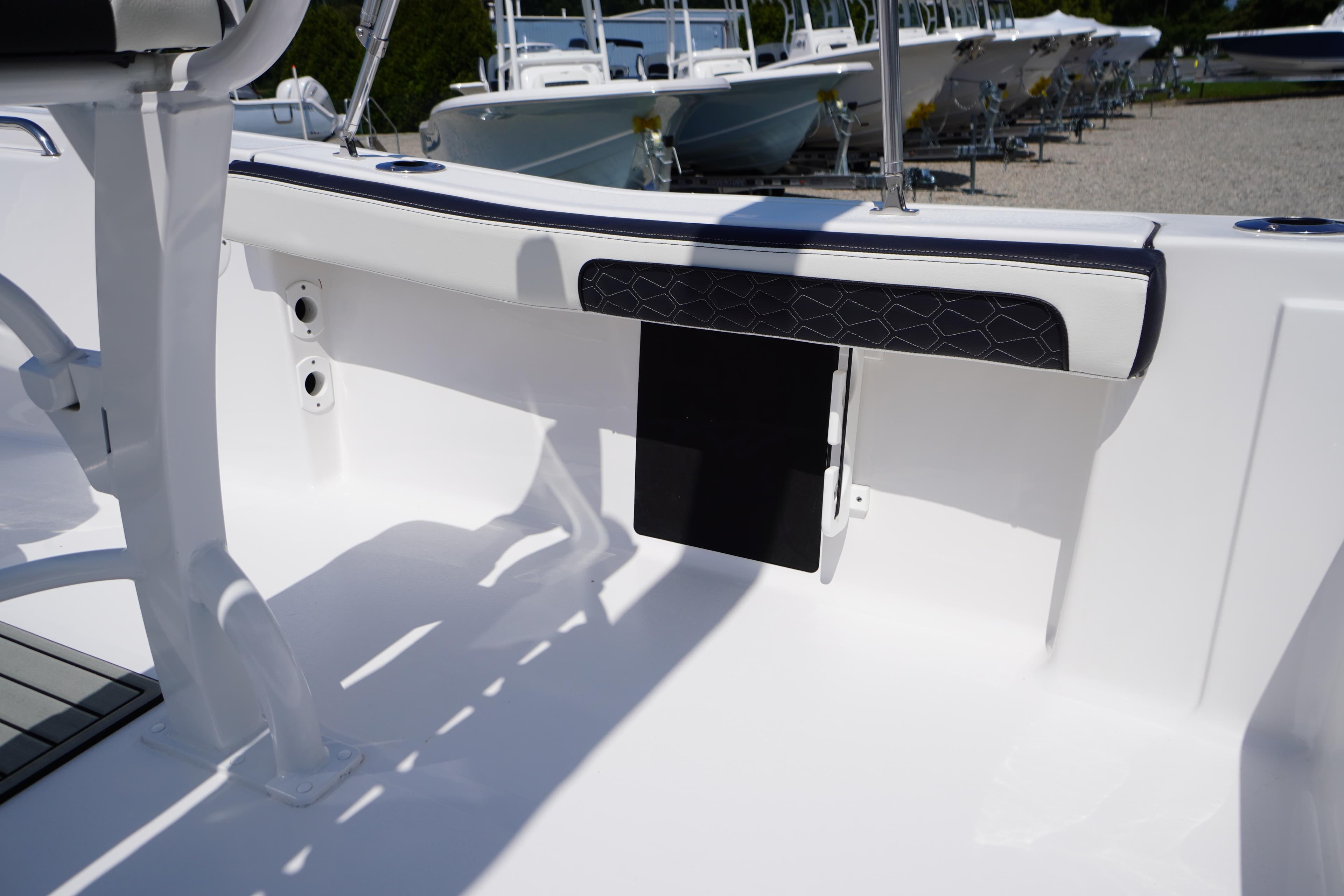 2025 Tidewater 198 CC Adventure boat interior, featuring sleek seating and modern design elements.