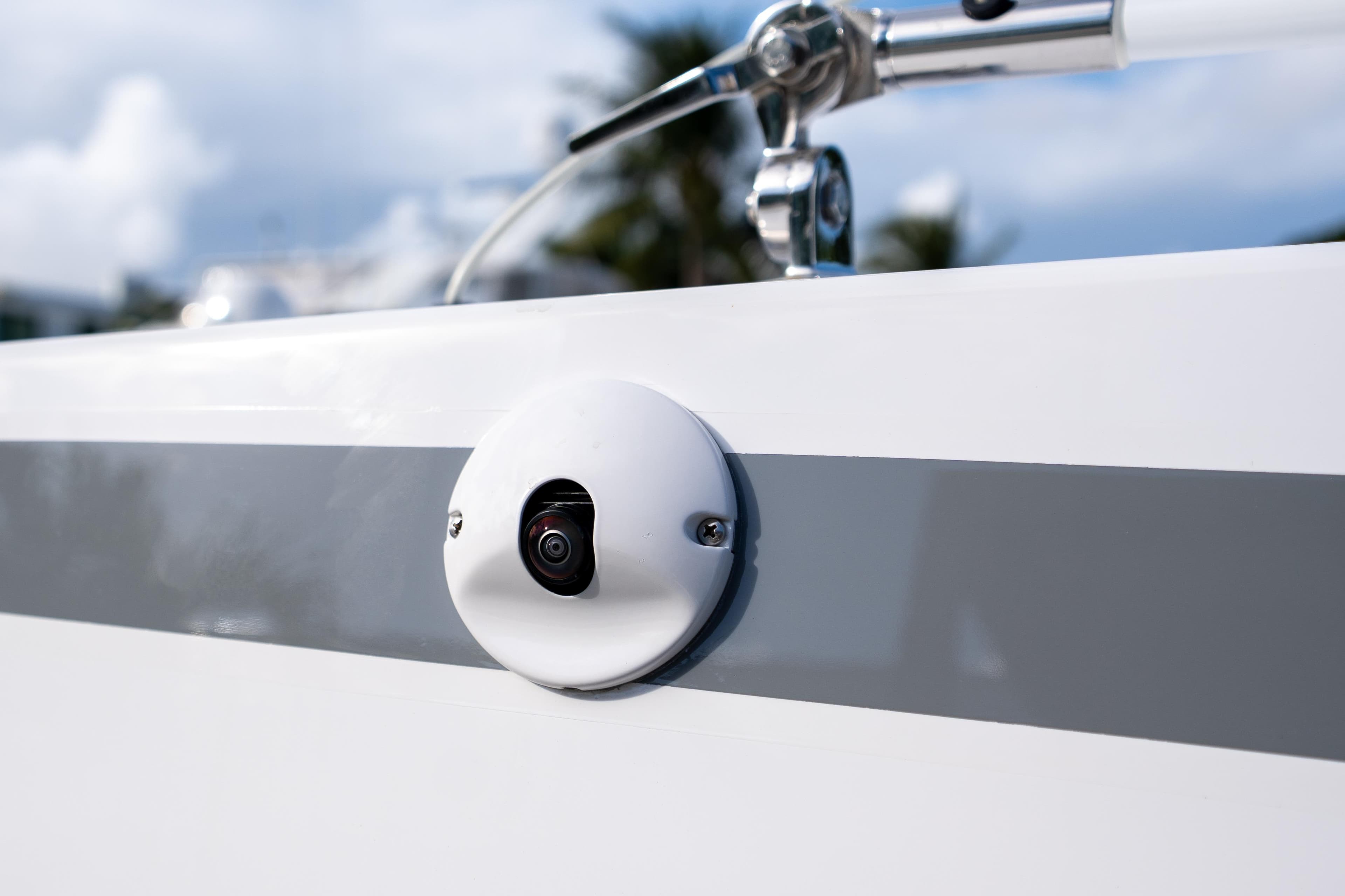 Close-up of a camera on a 2026 Deep Impact 499 Sport Luxury Edition boat.