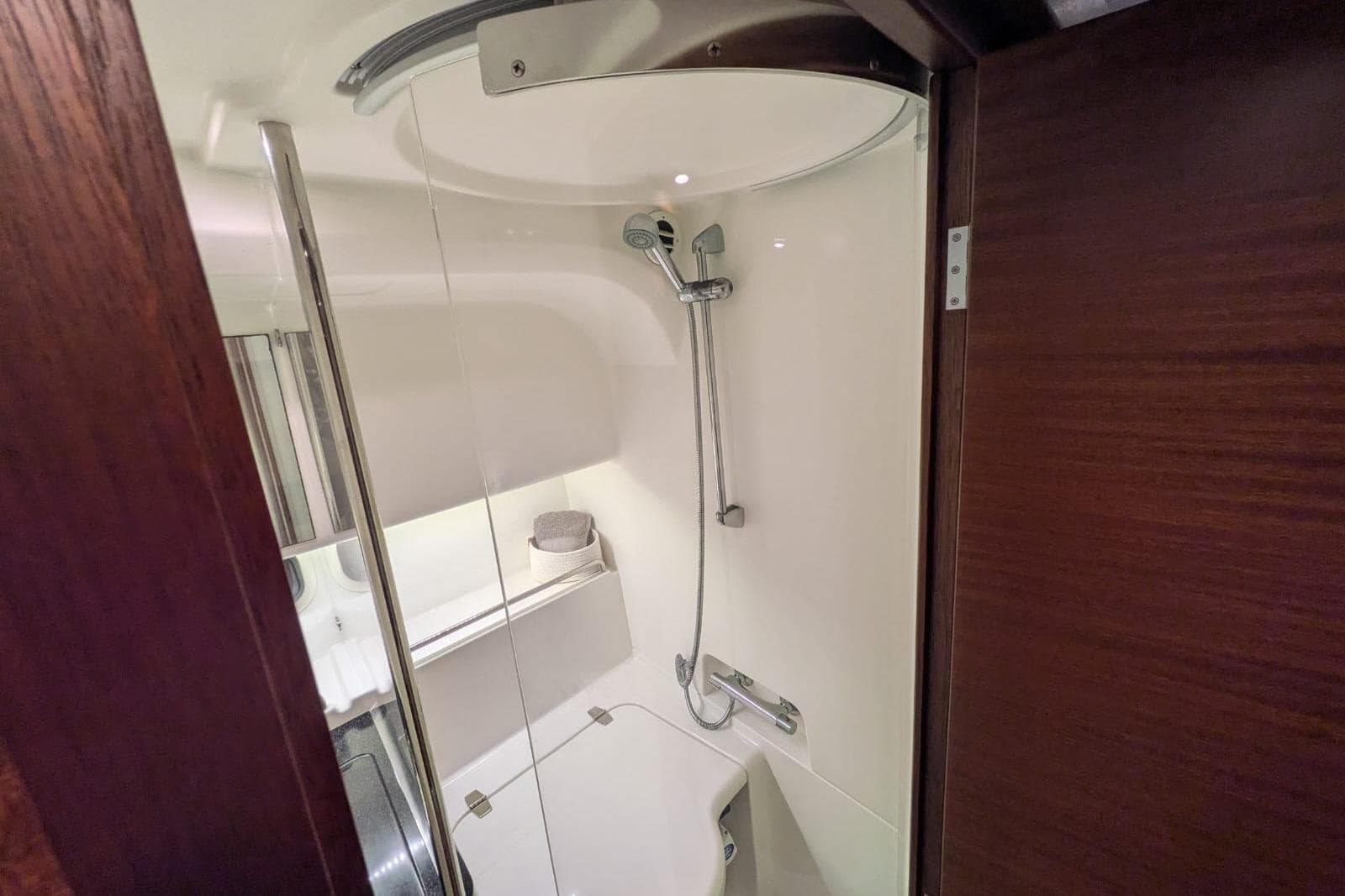 Shower area in 2016 Nimbus Boats 305 Coupé, featuring sleek design and modern fixtures.