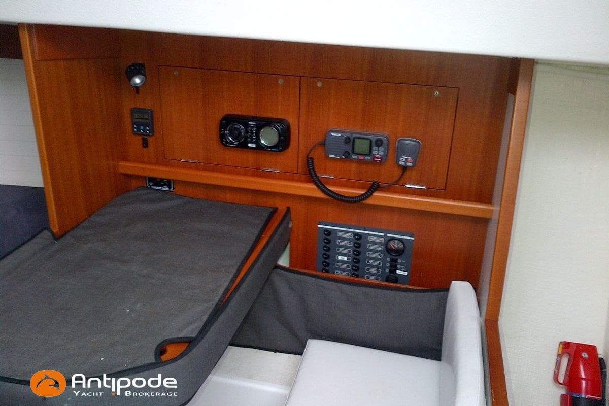 Interior of 2012 J Boats J 111 yacht with navigation equipment and control panel.