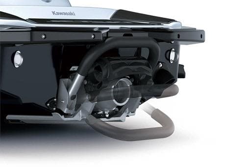 2026 Kawasaki Jetski STX 160X rear view showcasing engine and exhaust system.