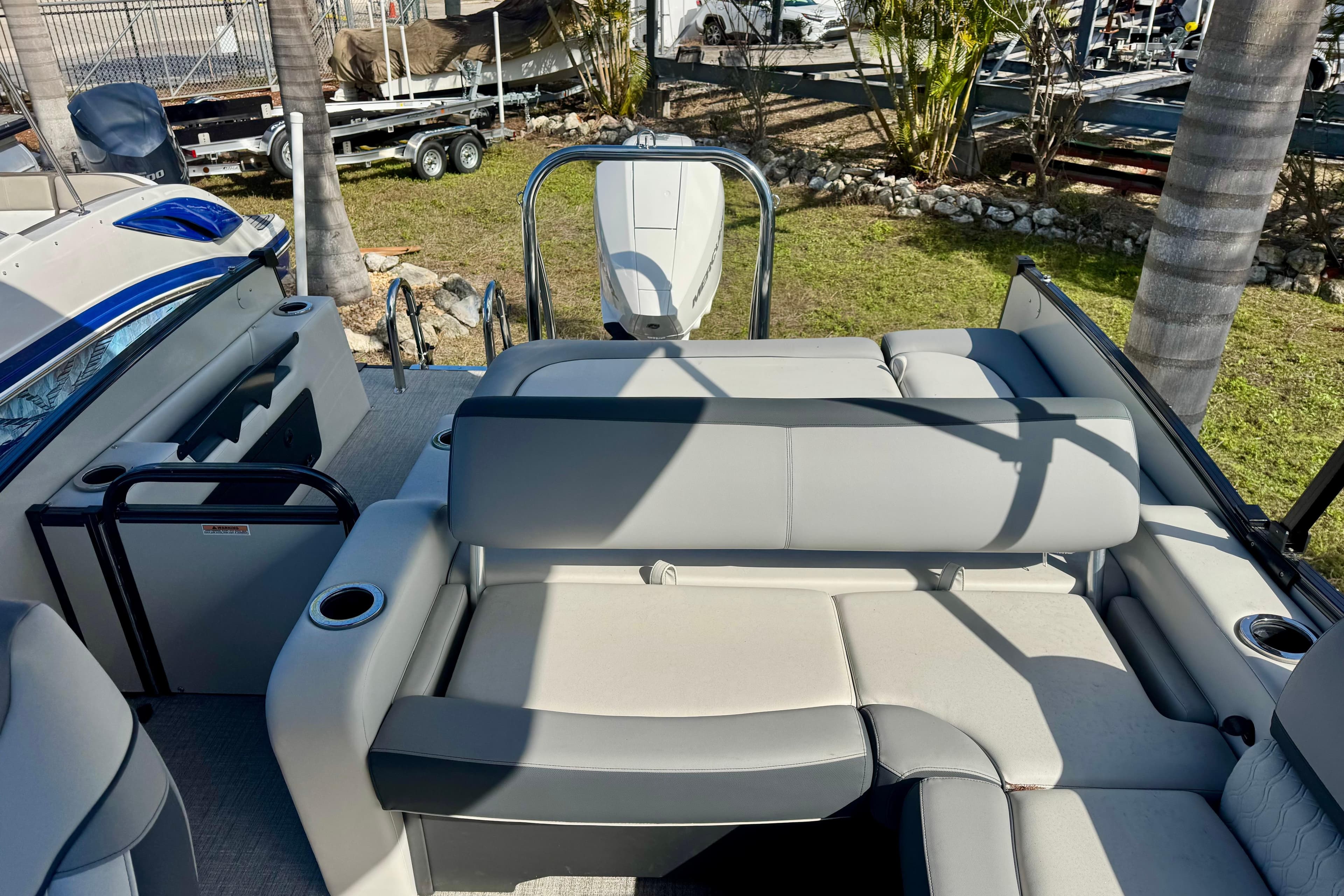 2026 Avalon Catalina Platinum Versatile Rear Bench with luxurious seating and cup holders.