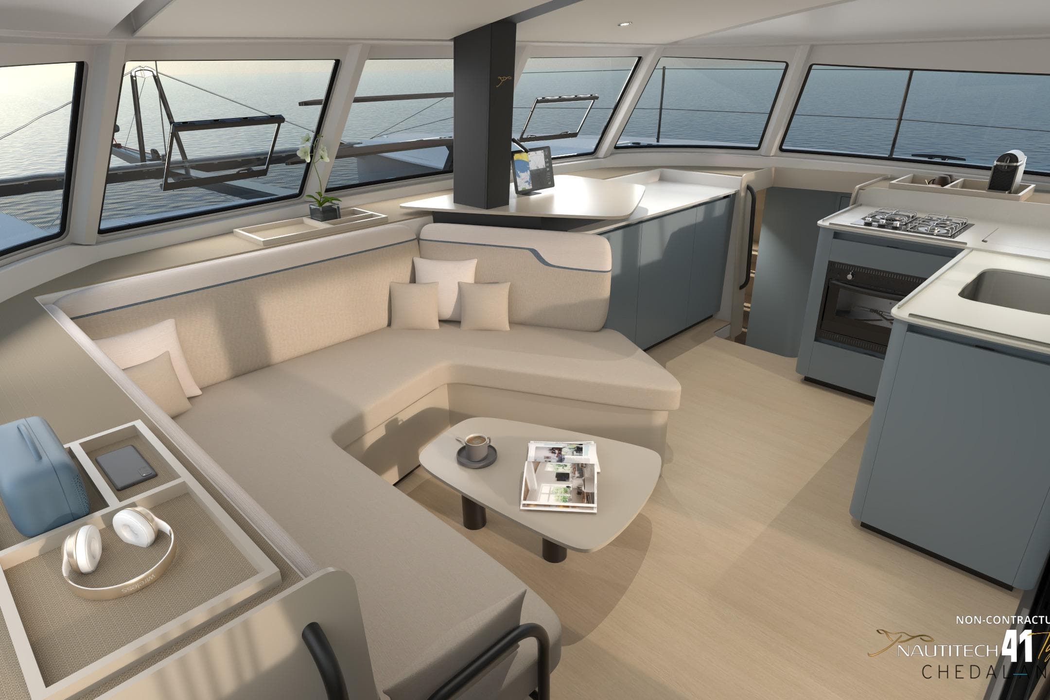 Interior of Nautitech 41 Type S yacht, modern and stylish, year 2026.