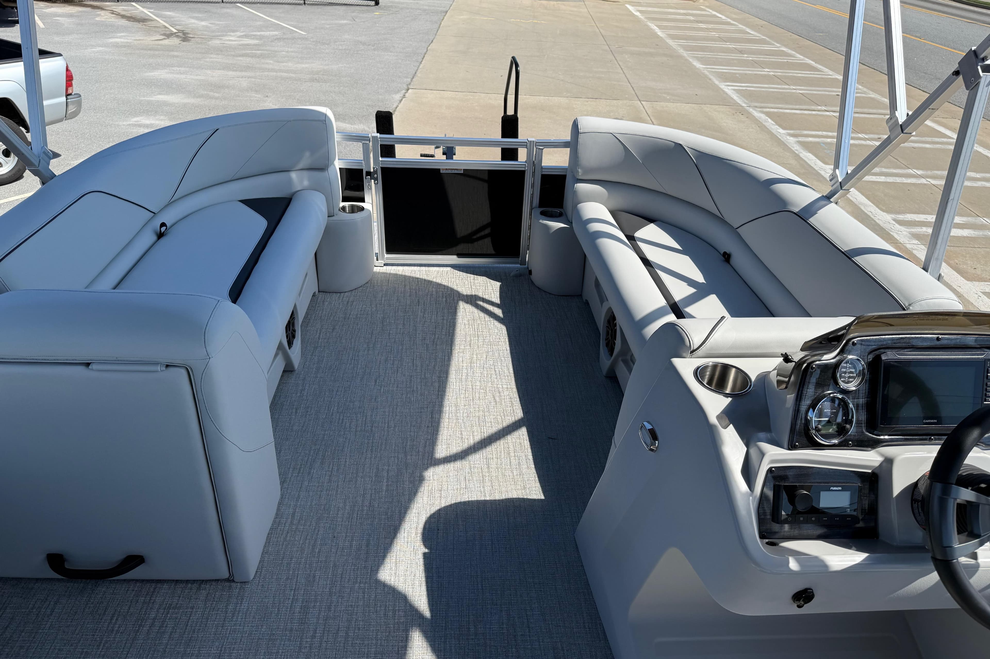 2026 Avalon Venture 85 Versatile rear Bench interior with plush seating and modern dashboard.