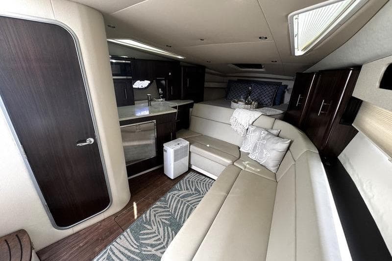 Luxurious interior of 2018 Regal 35 Sport Coupe with modern amenities and elegant design.