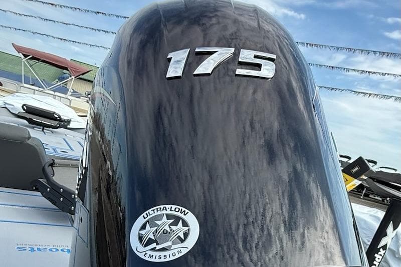 Outboard motor with "175" and "Ultra-Low Emission" sticker, Express H20C 2026 model.
