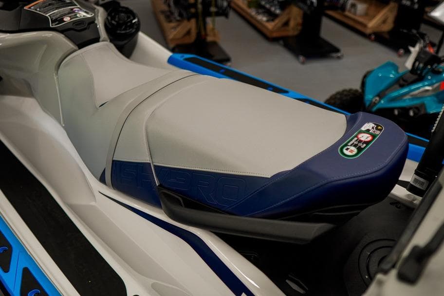 2026 Sea-Doo FishPro Sport 170 seat detail in showroom setting.