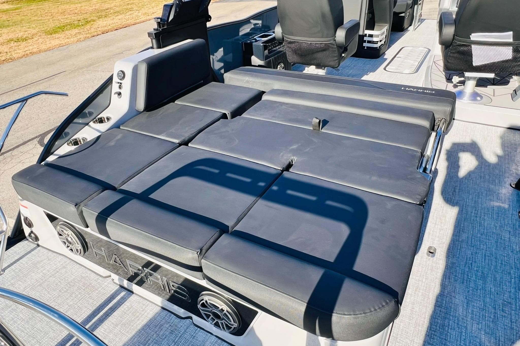 2026 Harris Grand Mariner 230 boat interior with luxurious seating and modern design.