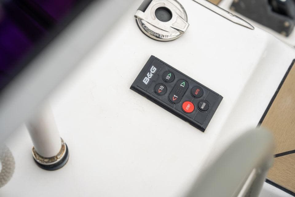B&G remote control on Southerly 480 yacht, 2019 model, with navigation buttons.
