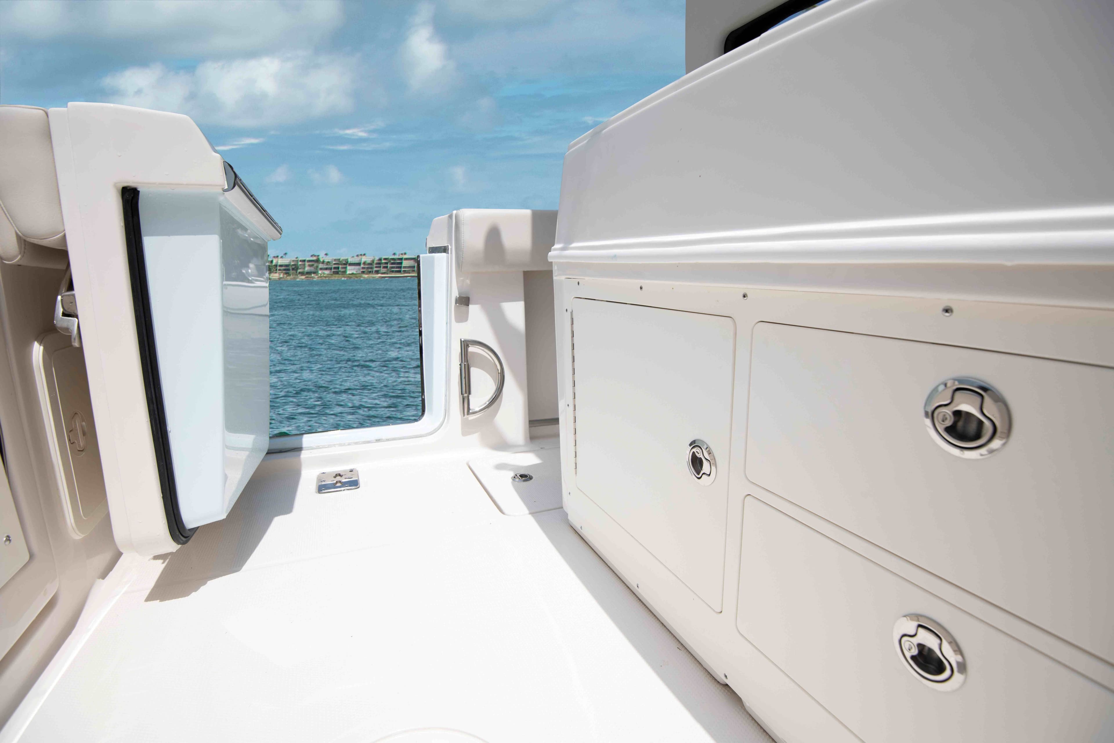 Interior view of 2026 Sailfish 272 CC with storage compartments.