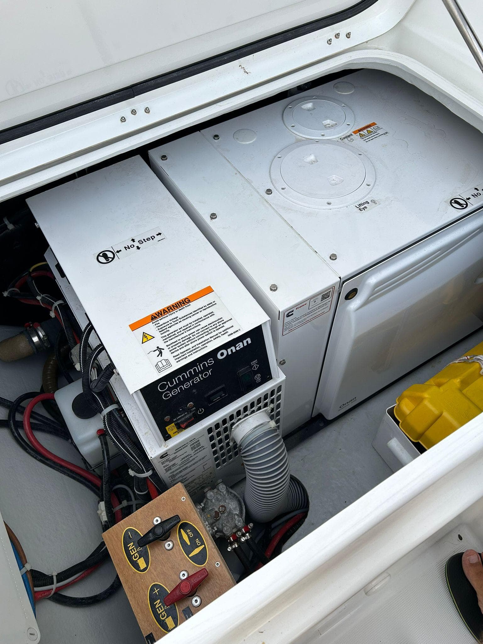 Cummins Onan generator in a 2020 Lagoon 450 s yacht engine compartment.
