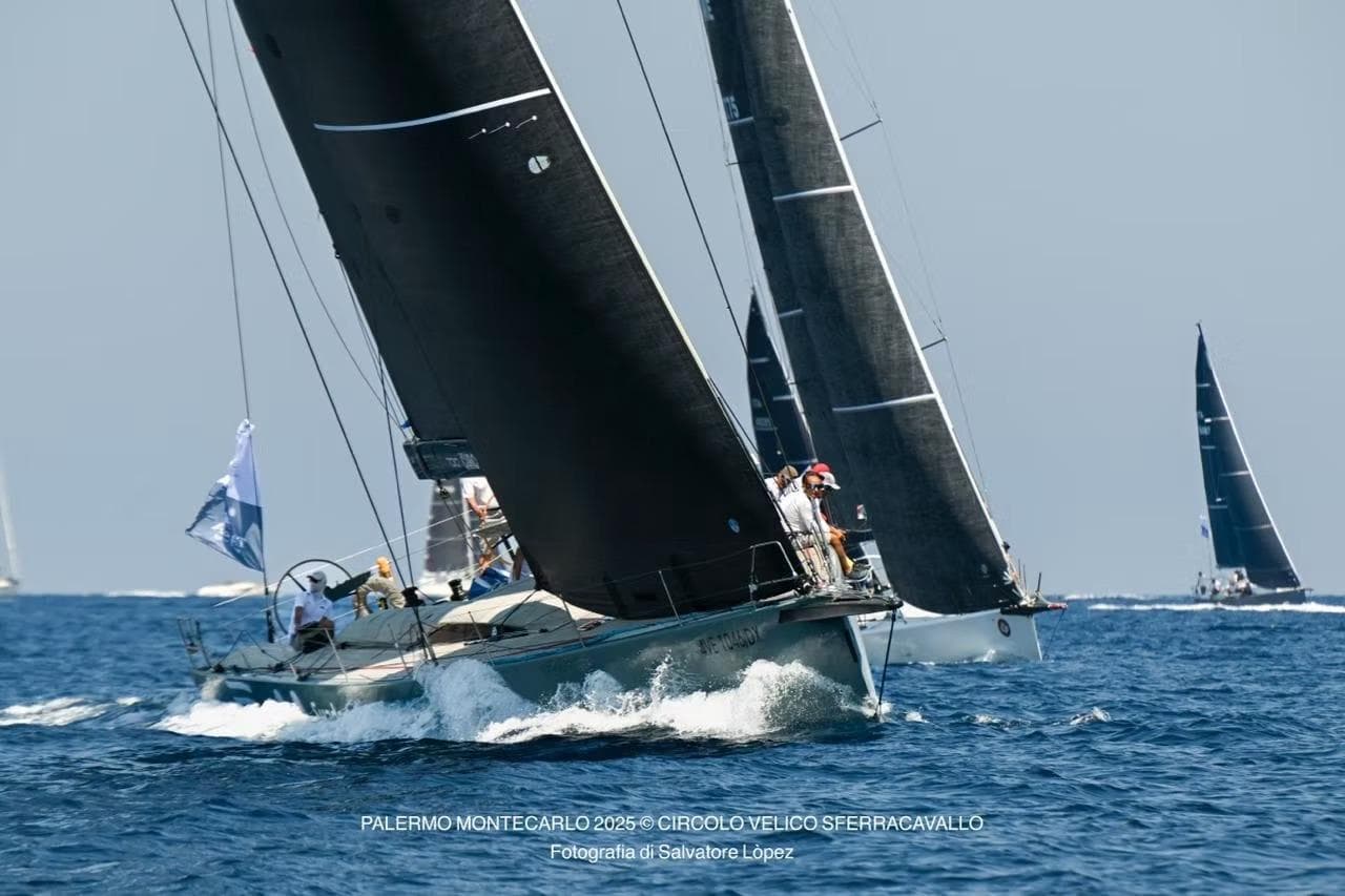 Sailing race featuring 2019 Mylius 60 yacht at Palermo-Montecarlo event.