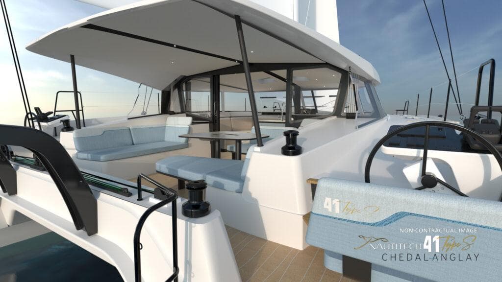 2025 Nautitech 41 Type S catamaran with spacious deck and modern design.