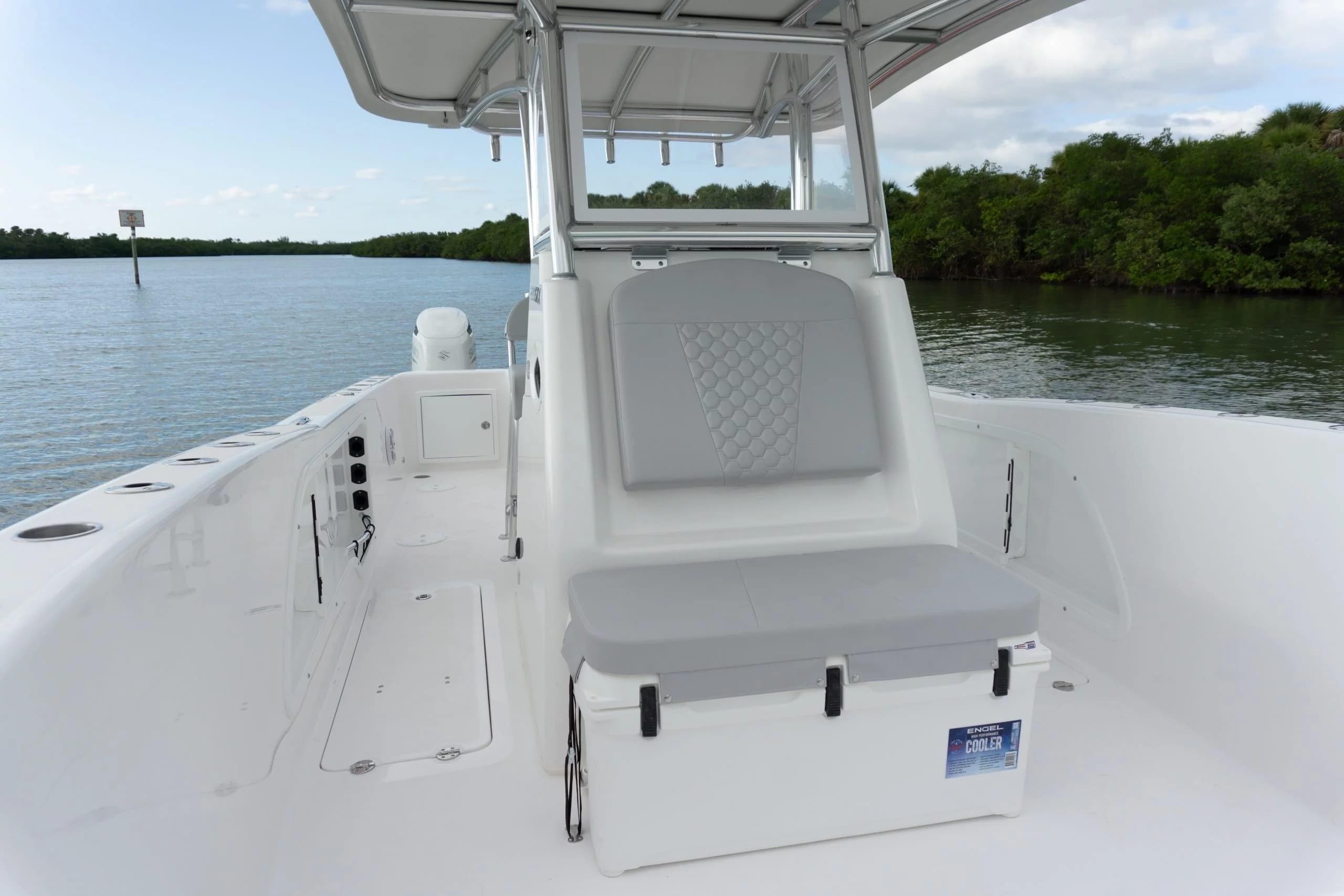 Interior view of Twin Vee 280 STX CC boat, model year 2026.