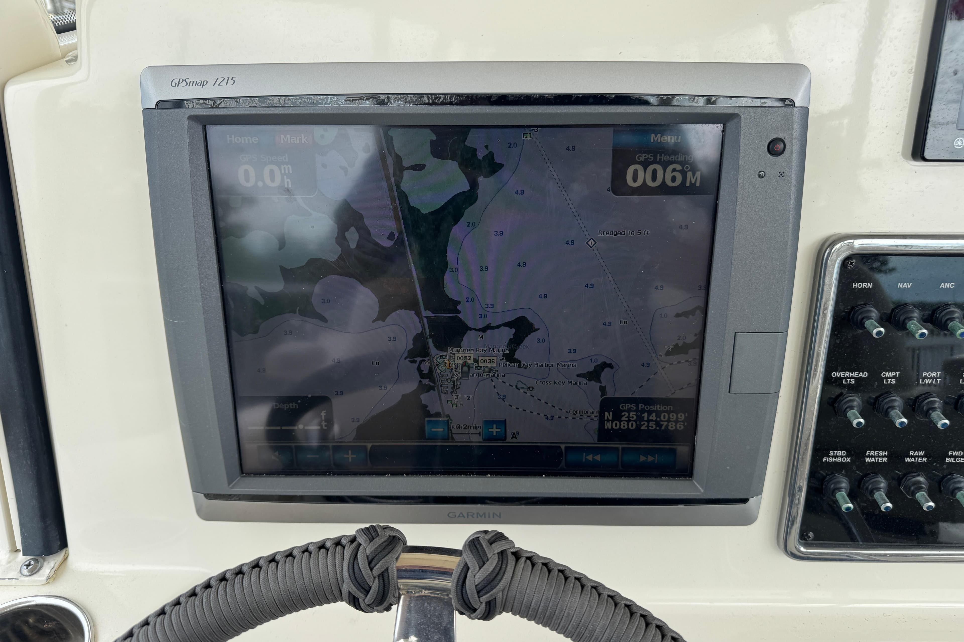 Garmin GPSmap 7215 on 2015 Cobia 344 Center Console boat dashboard.
