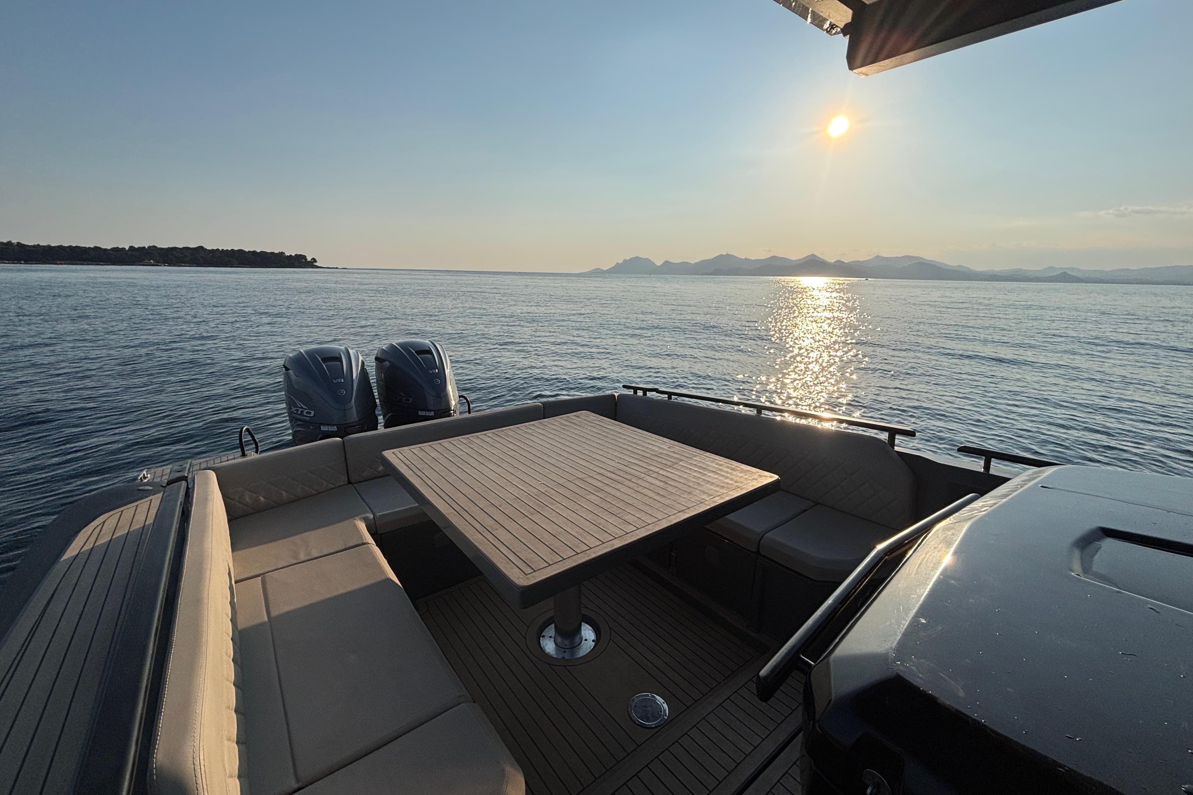 Luxurious 2021 Salpa SOLEIL 42 yacht with sunset view over calm sea.